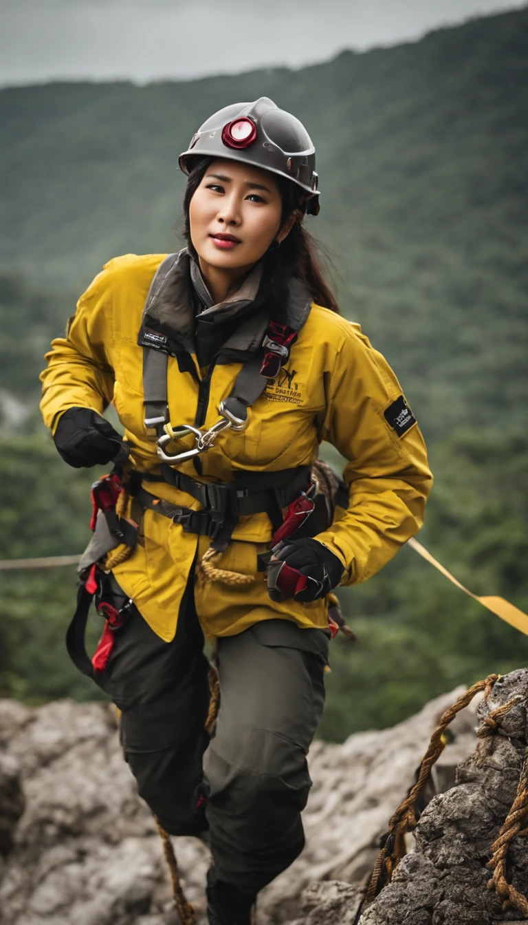 Beautuful Women,People who carry out rope rescue training,Rope rescue techniques,Rescue team,Rescue training, Asian climber, Extremely detailed, Full body photo,,超高分辨率,high detal,Cinematic lighting