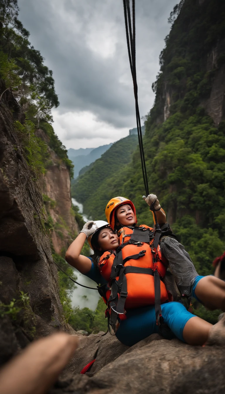 Beautuful Women,People who carry out rope rescue training,Rope rescue techniques,Rescue team,Rescue training, Asian climber, Extremely detailed, Full body photo,,超高分辨率,high detal,Cinematic lighting