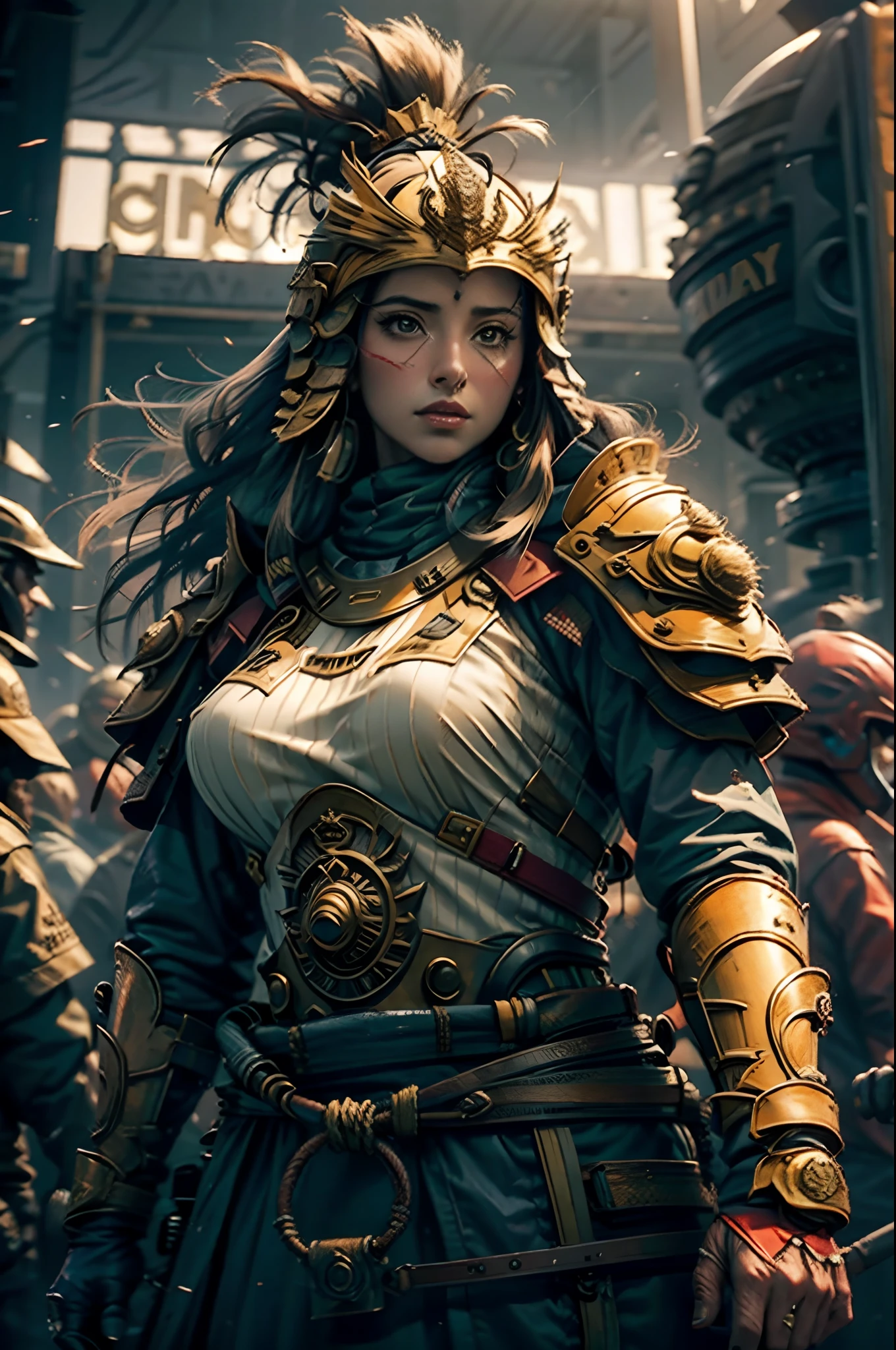 ((Best Quality)), ((Masterpiece)), (Very Detailed: 1.3), 3D, Steampunk Warrior After Desert Battle, Steampunk Weapon, Dark Style Armor, Cinema Lights, (Best Vision Photo of a Mechanical Girl), Anatomically Correct, High Density Display (High Dynamic Range), Ray Tracing, NVIDIA RTX, Super Resolution, Unreal 5, Underground Scattering, PBR Textures, Post Processing, Anisotropic Filtering, Depth of Field, Maximum Sharpness and Acutance, Multi-layer Textures, Specular and Albedo Mapping, Surface Shading, Accurate Simulation of Light-Material Interactions, Perfect Proportions, Octane Rendering, Two-tone Illumination, Low Luminosity, White Balance, Rule of Thirds, Large Aperture, 8K Raw Data, High Efficiency Subpixels, Subpixel Convolution, Light Particles, Light Scattering, Tyndall Effect, Perfect Body Proportions, Short Hair Assassin, (on City Streets: 1.2), Ray Tracing, Light Particles
