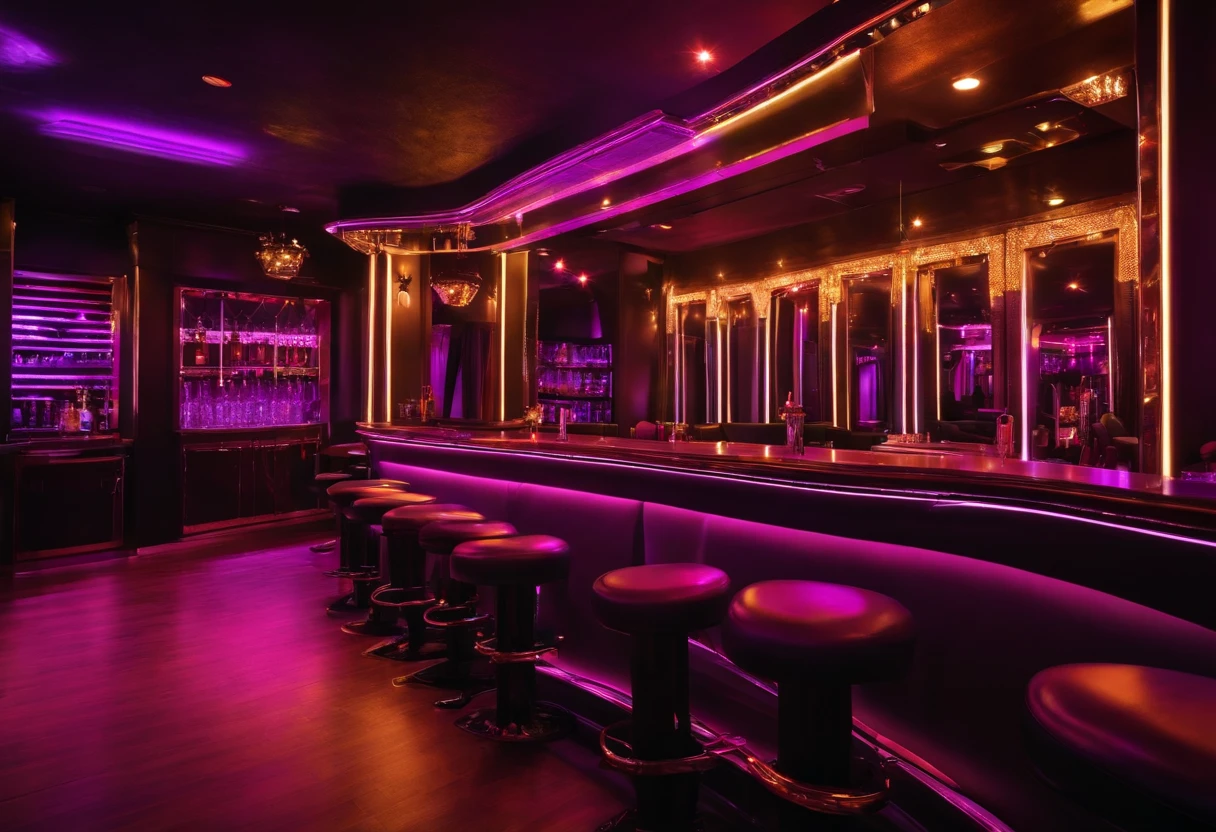 Completely empty stripper shop with included bar with purple light