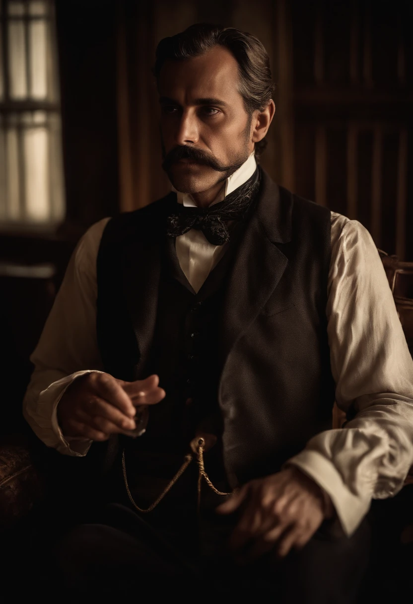 Un hombre victoriano guapo y viril, con elegantes ropas victorianas, En una casa solariega. sin vello facial, sin gafas.