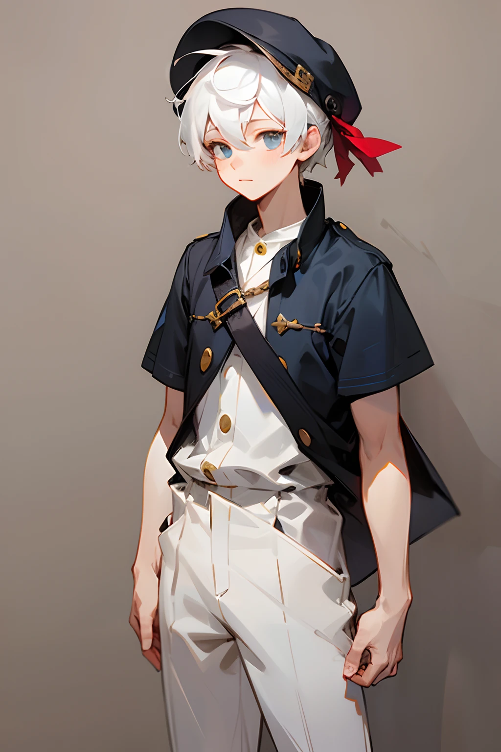 1boy, full body, young,short height, dlrivery boy, white hair, with simple cap hat, simple clothes