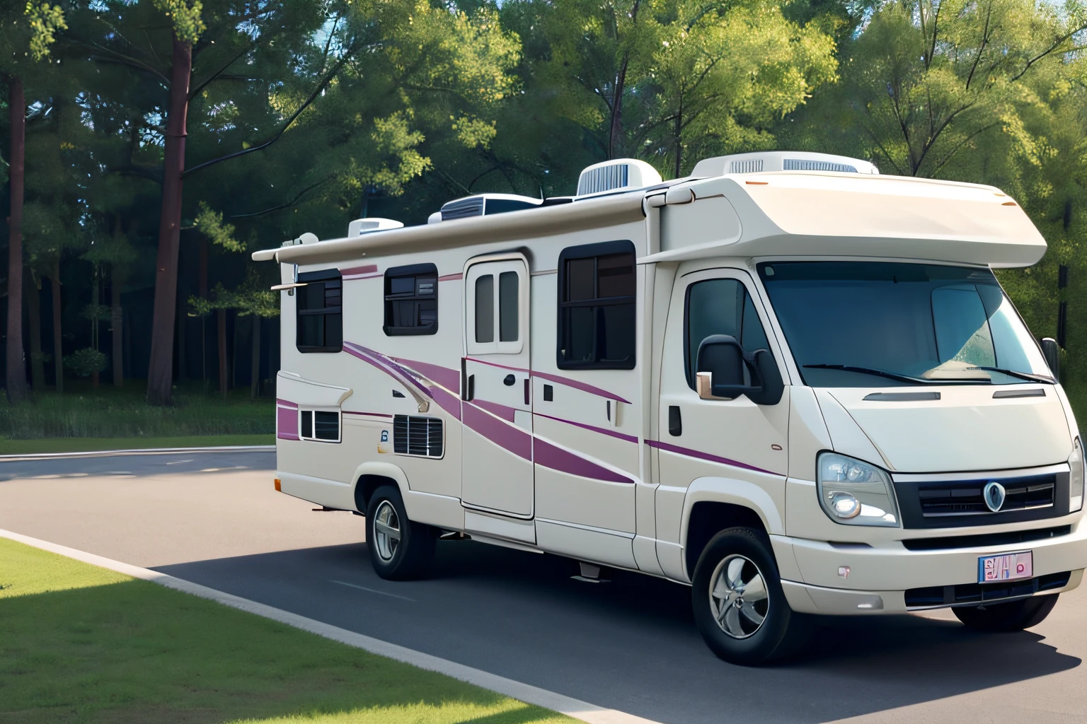 An RV,Campervan,4K Ultra HD, 超高分辨率, (Photorealistic: 1.4), Best quality,Masterpiece,(pastel colour:1.2)
