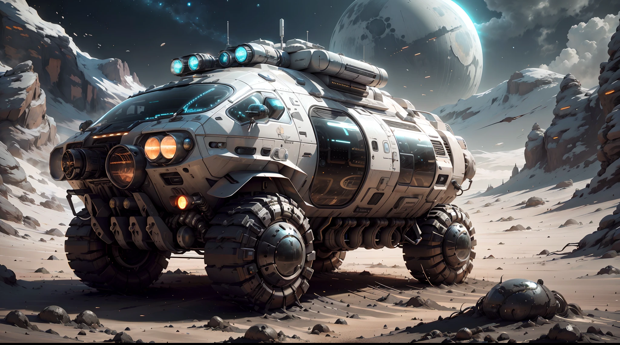 A futuristic(LunarPunkAI:Campervan).concept-art, best qualtiy,tmasterpiece,超高分辨率,photograph realistic:1.4, ultra-detailliert,