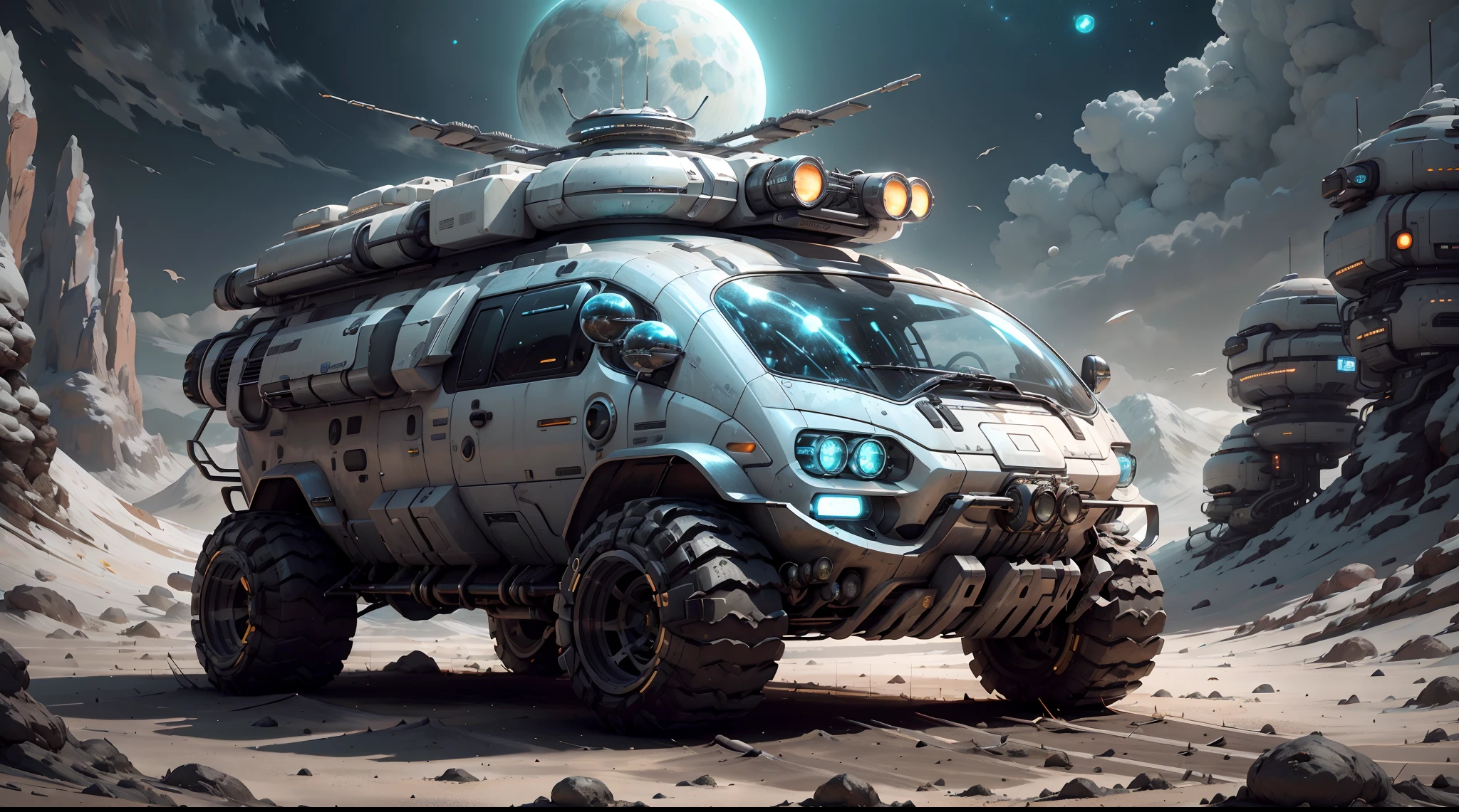 A futuristic(LunarPunkAI:Campervan).concept-art, best qualtiy，tmasterpiece，超高分辨率，photograph realistic：1.4， ultra-detailliert，