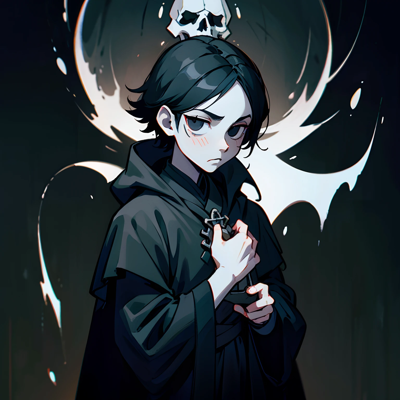 black metal metal if was boy character, black eyes ((solo character)), dark background