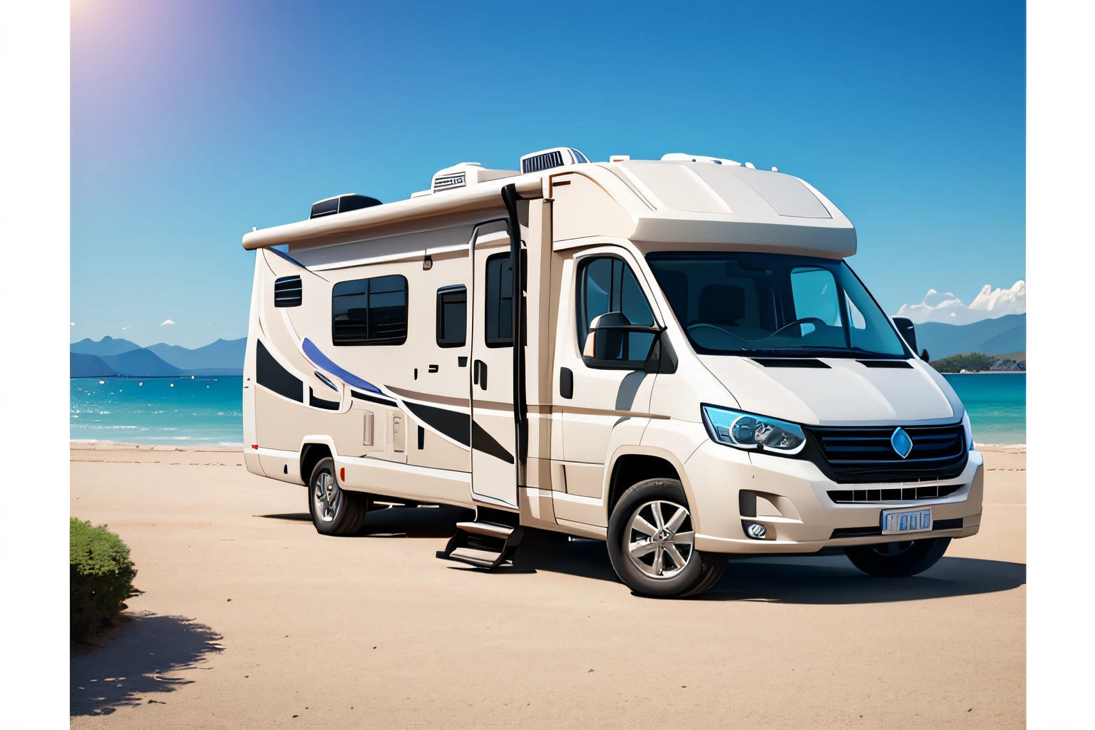 An RV,Campervan,4K Ultra HD, 超高分辨率, (Photorealistic: 1.4), Best quality,Masterpiece,(pastel colour:1.2)