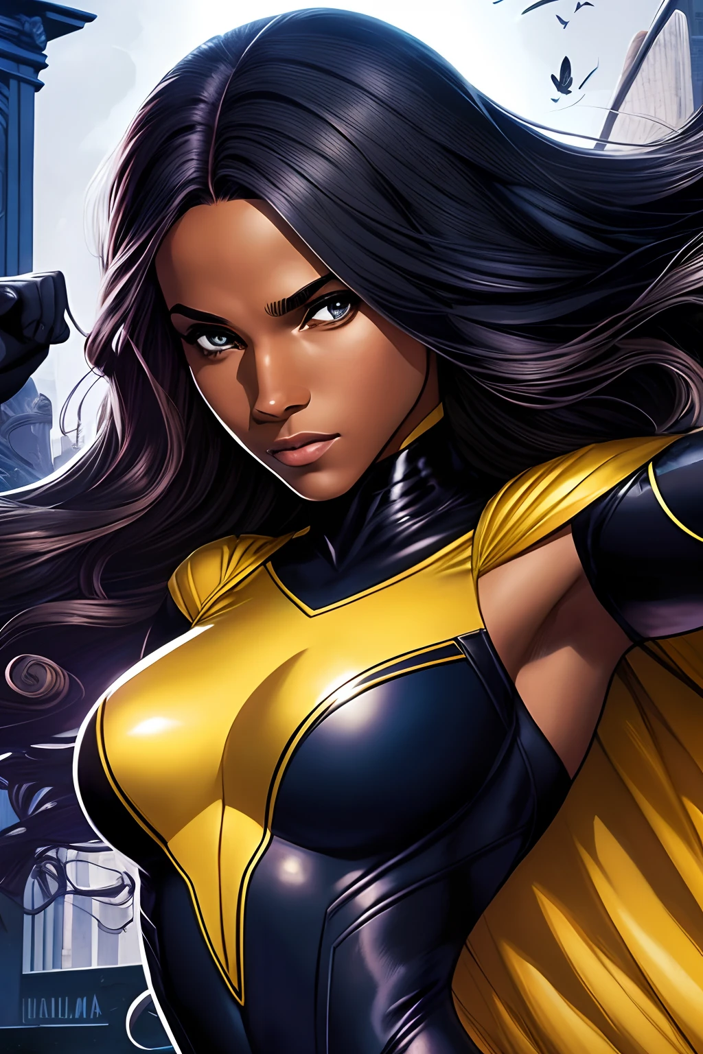 by Cefer Oliv, Madame Masque aka Whitney Frost: Madame Masque wears a distinctive golden mask, concealing her disfigured face, Her sleek and stylish outfits reflect her status as a sophisticated and deadly criminal mastermind., (unprecedented, cartoon:1.2), Strategy game style, Overhead view, detailed map, units, reminiscent of real-time strategy video games, (masterpiece, intricate details:1.2) <lora:XL-Loras\xl_more_art-full_v1:0.5><lora:XL-Loras\add-detail-xl:1><lora:XL-Loras\lora-sdxl-perfect-eyes:0.7>