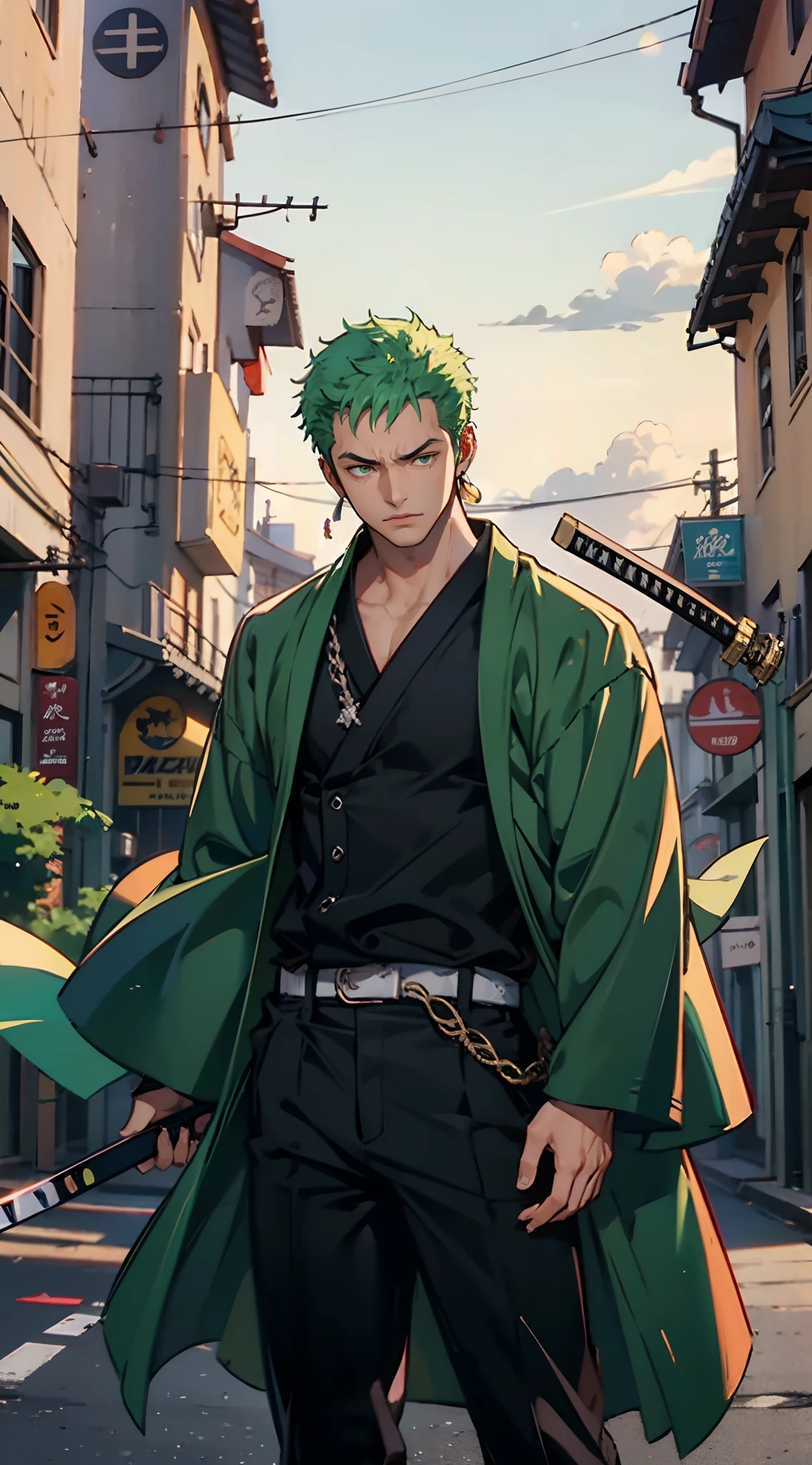 (Qualidade 4k),Roronoa Zoro, 1 menino, ruins, Homens maduros, Samurai