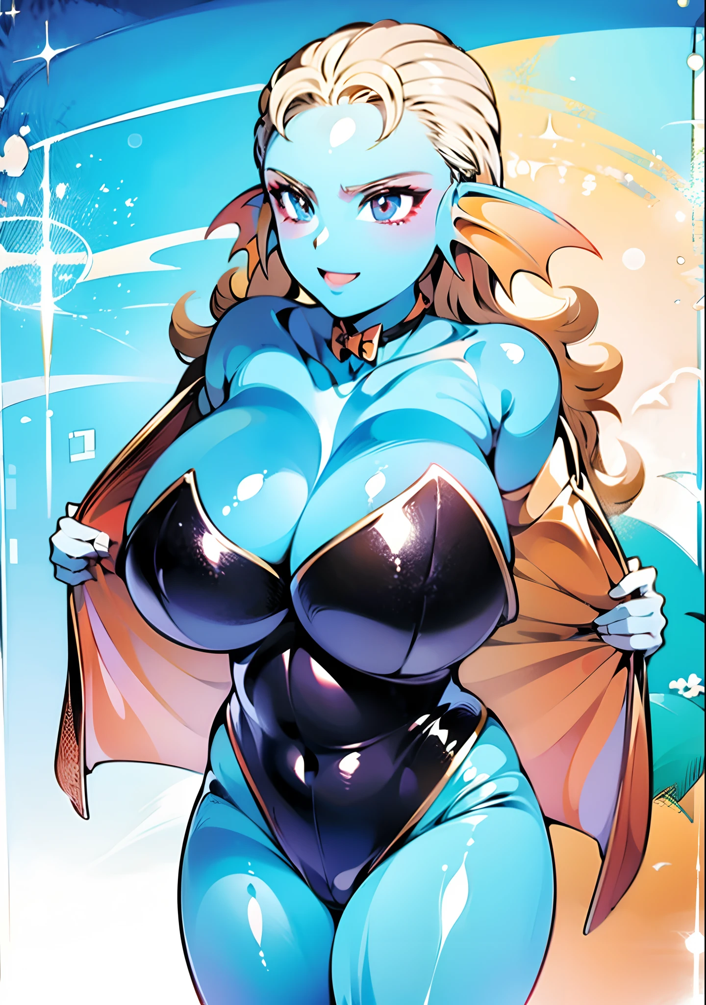 8K, high definition, married, beautiful, beautiful, bright, eye highlights, sexy, erotic, beautiful line drawing, light blue skin, blue and orange gradient ear fins, bunny girl, bunny suit, net tights on legs,