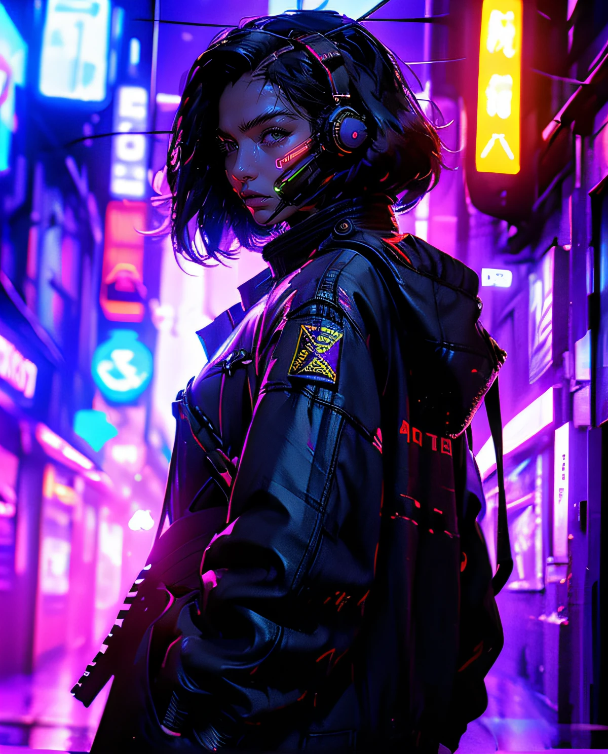 (masterpiece, full-body shot, intrincate raw photography)cyberpunk citizen in oversize techwear, using a black astro daftpunk style helmet, neon light details, intrincate, futuristic, sharpness, ramdom pose, cyberpunk city, street neon lights, insta pic, photo of the year, octane render, substance, maya 3d, cinema4d, artstation trending, devian art trend,