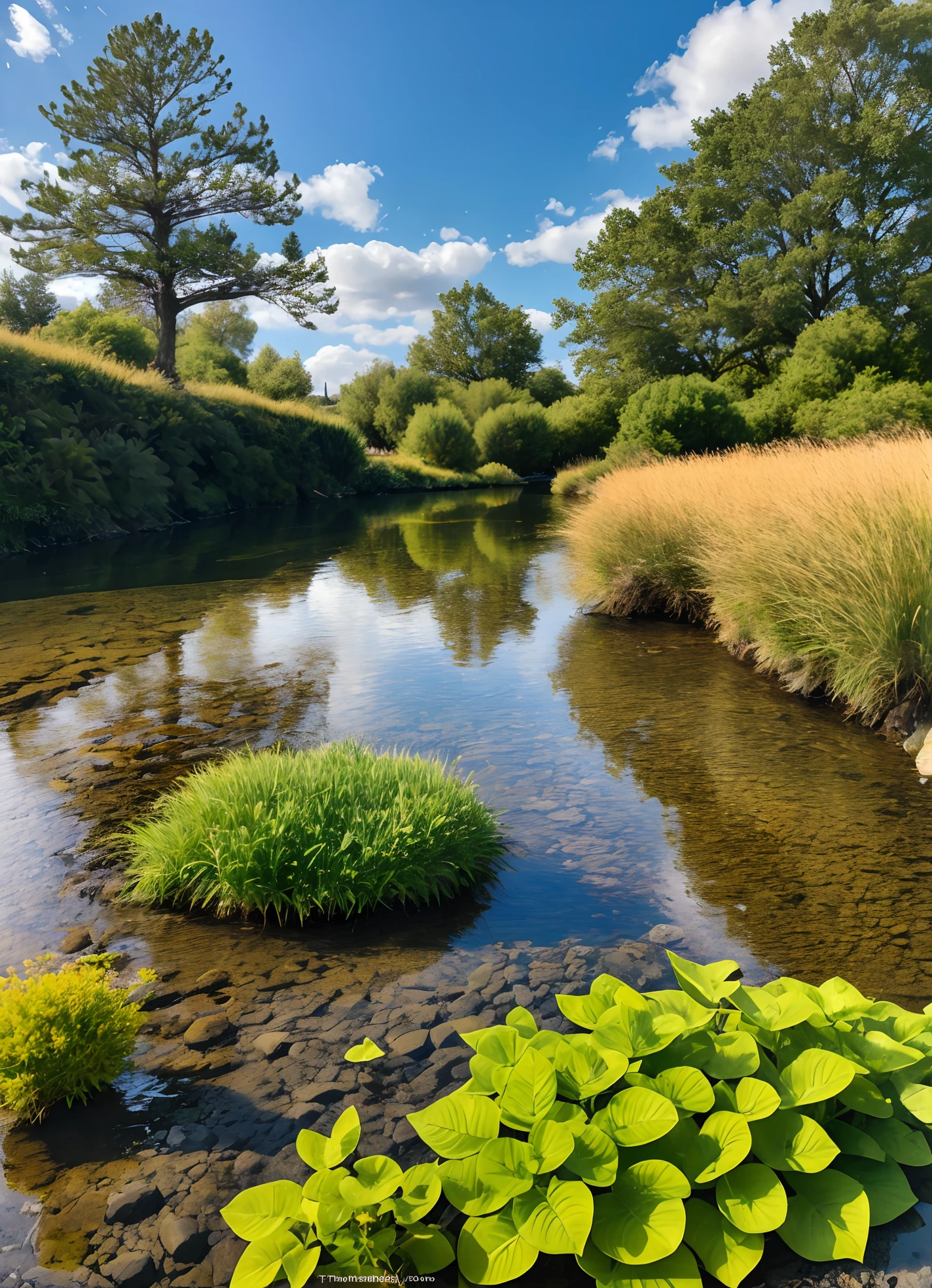 RAW photo of the landscape,small detailed,realisticlying,Ultra-realistic photos,8K UHD,Digital SLR,softlighting,high high quality,filmgrain,mont,Eau,The tree,grassy,florals,critters,a plant,(tmasterpiece)