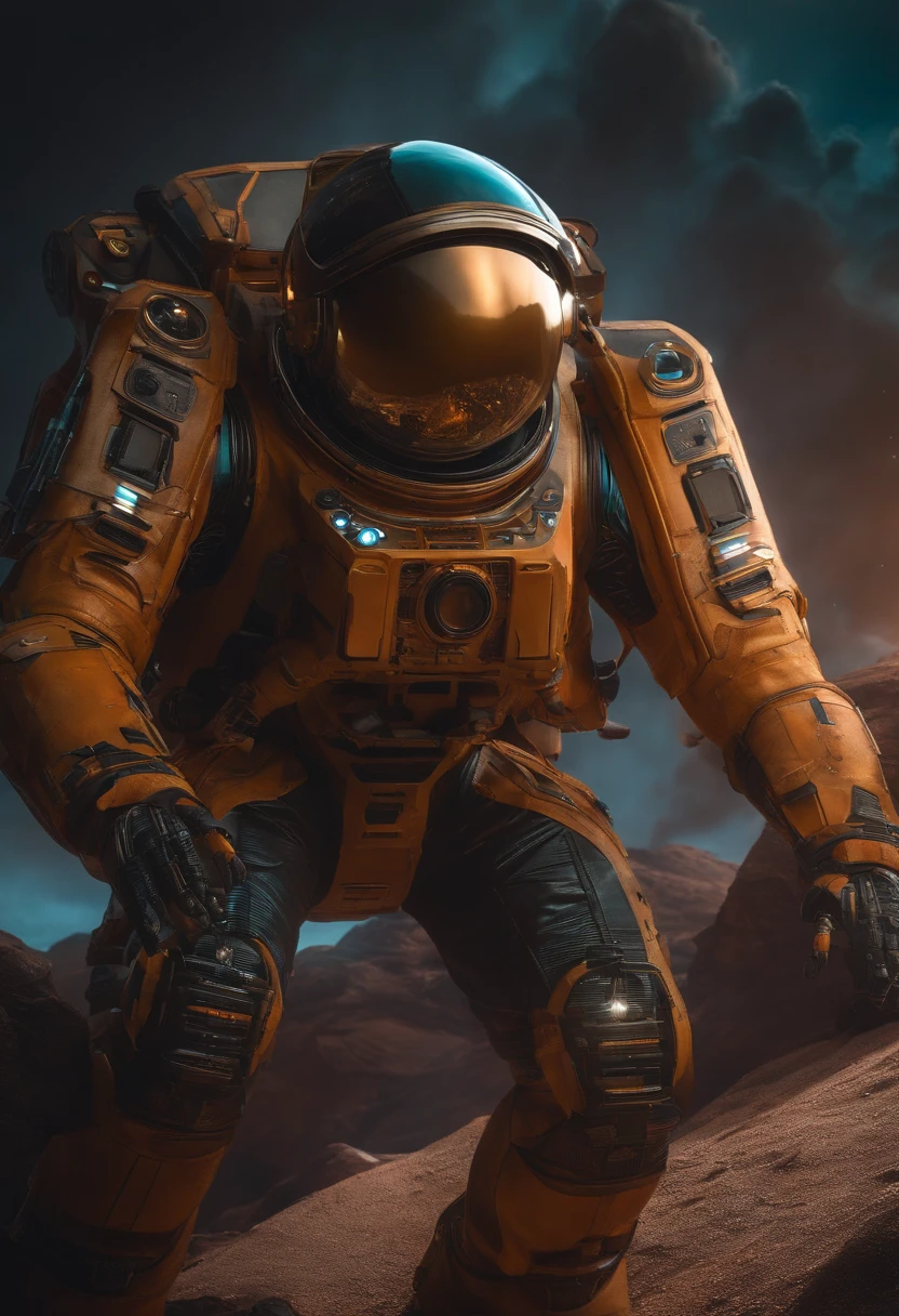 homem vindo de marte para a terra numa nava equipada com um studio musical futurista