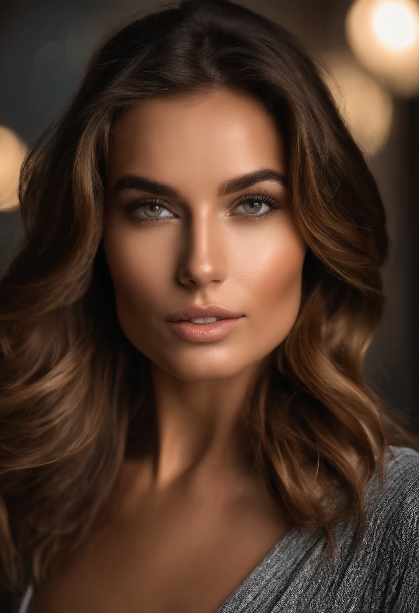 25-year-old fashion model, [[[[primer plano]]], [[[[pecho]]], [[[[cuello]]], [[[[hombros]]], ojos perfectos, iris perfecto, labios perfectos, dientes perfectos, piel perfecta, por el negro, luz frontal suave, brillo, HDR, (colores apagados:1.2)
