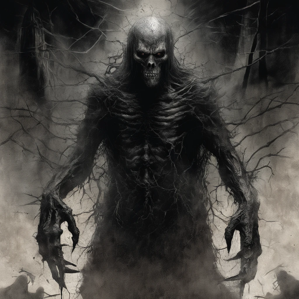 Appearance:
Absolutus is a creepy creature covered in long white skin. Its face is hidden behind exposed skin and blood, its eyes sewn shut. Bloody footprints flow from underneath the sewn up eyes and peeled skin.
Clothing:
Absolutus is clothed in clouds of white gloom and obscurity, creating a mystical and frightening atmosphere.
General Appearance:
Absolutus is a nightmarish creature, seemingly appearing from the darkest horrors of the universe. His mystical appearance fills the world with mystery and horror, creating a sense of sinister magic and mystery.
and mystery.