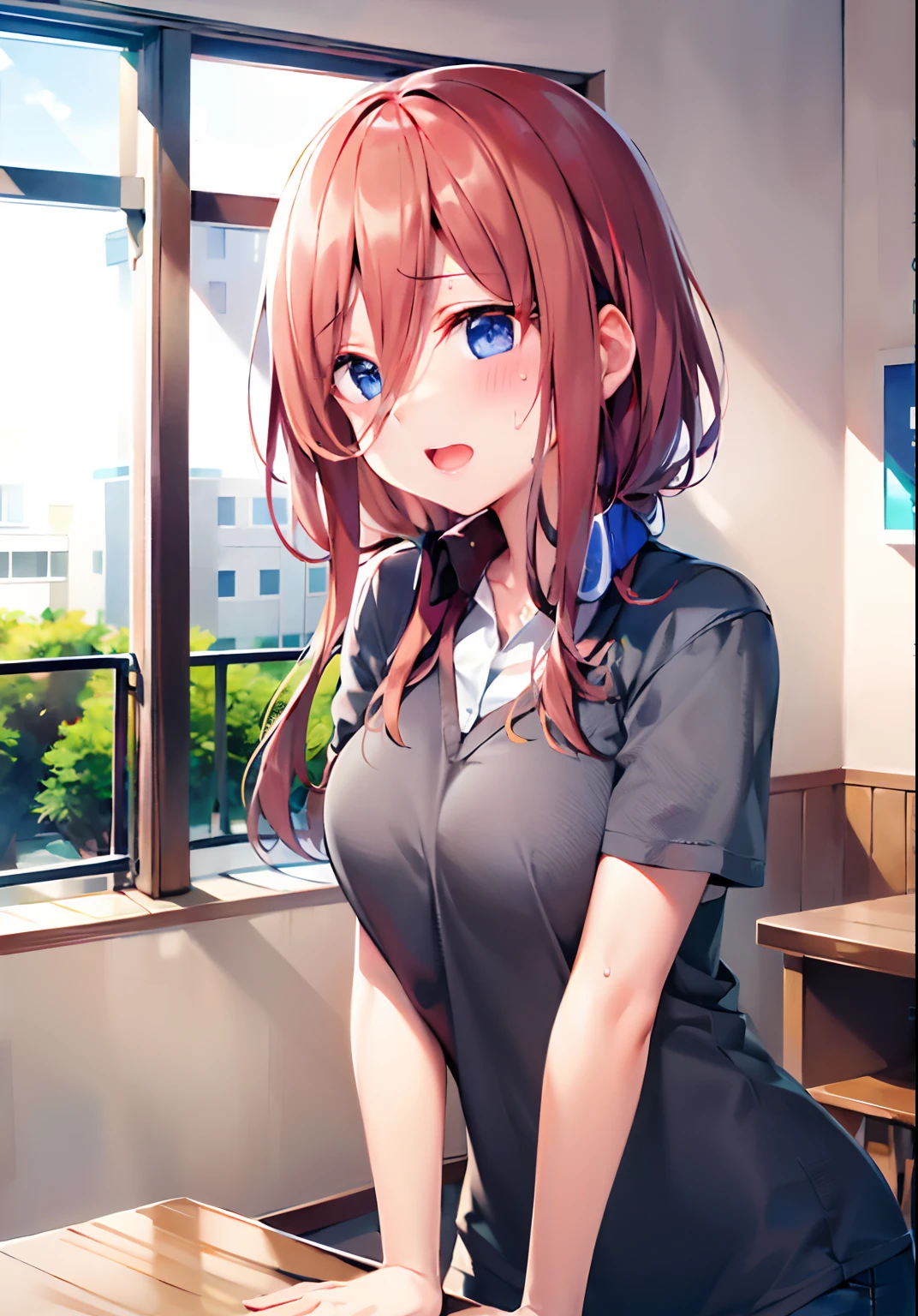 top-quality、study(1:6)、Full-length images of the highest quality、Highly detailed anime super detail、masterpiece、tre anatomically correct、Detailed hand、(study:1.6)、8K、I love my tides、Upper line、High School Uniform、Sweat profusely、Delicious looking face、Moisturizing skin、(eye glass:1.3)、Detail Eye、NSFW、Lustrous hair、、Frontal view、