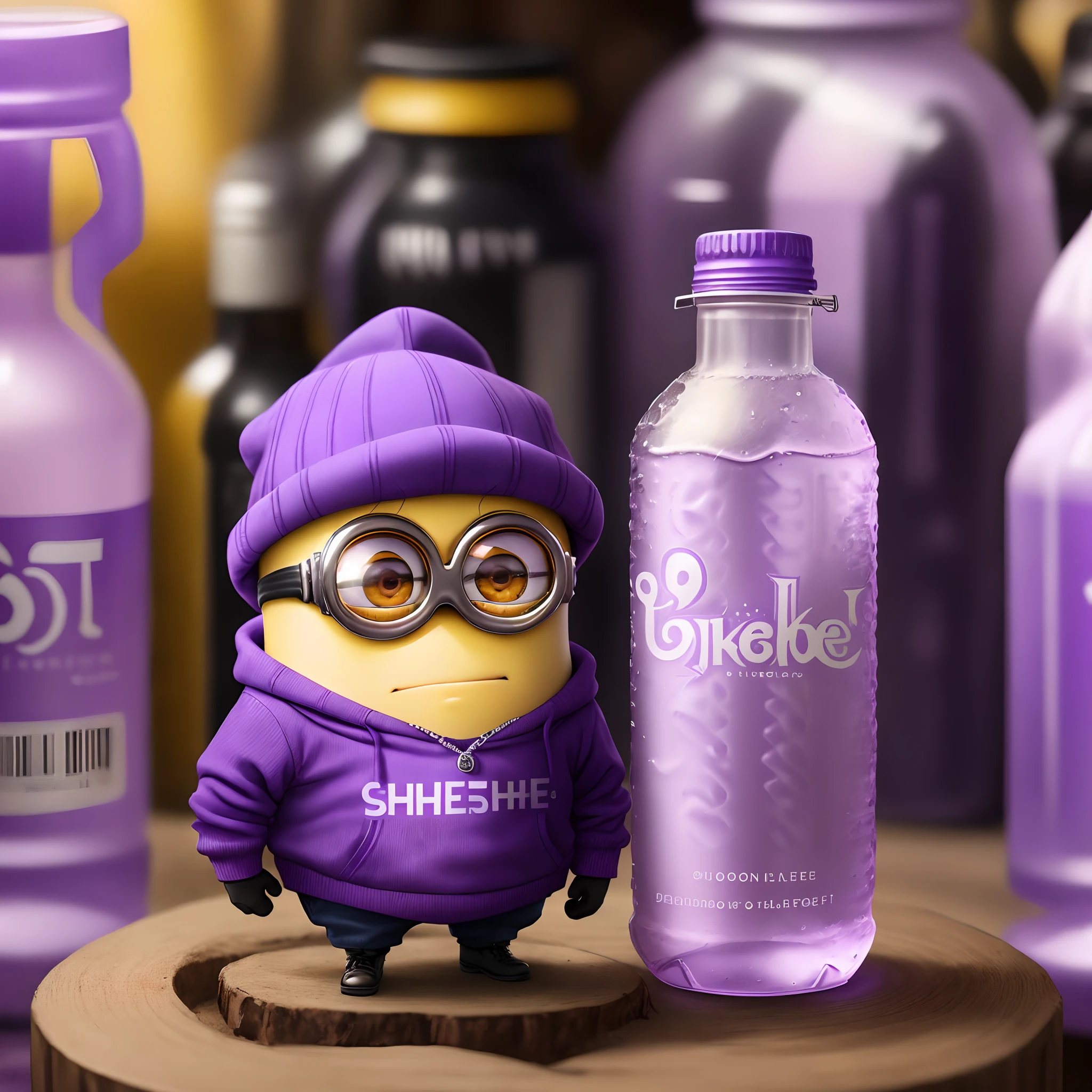 One Minion from the hood holding purple sprite bottle and a drako