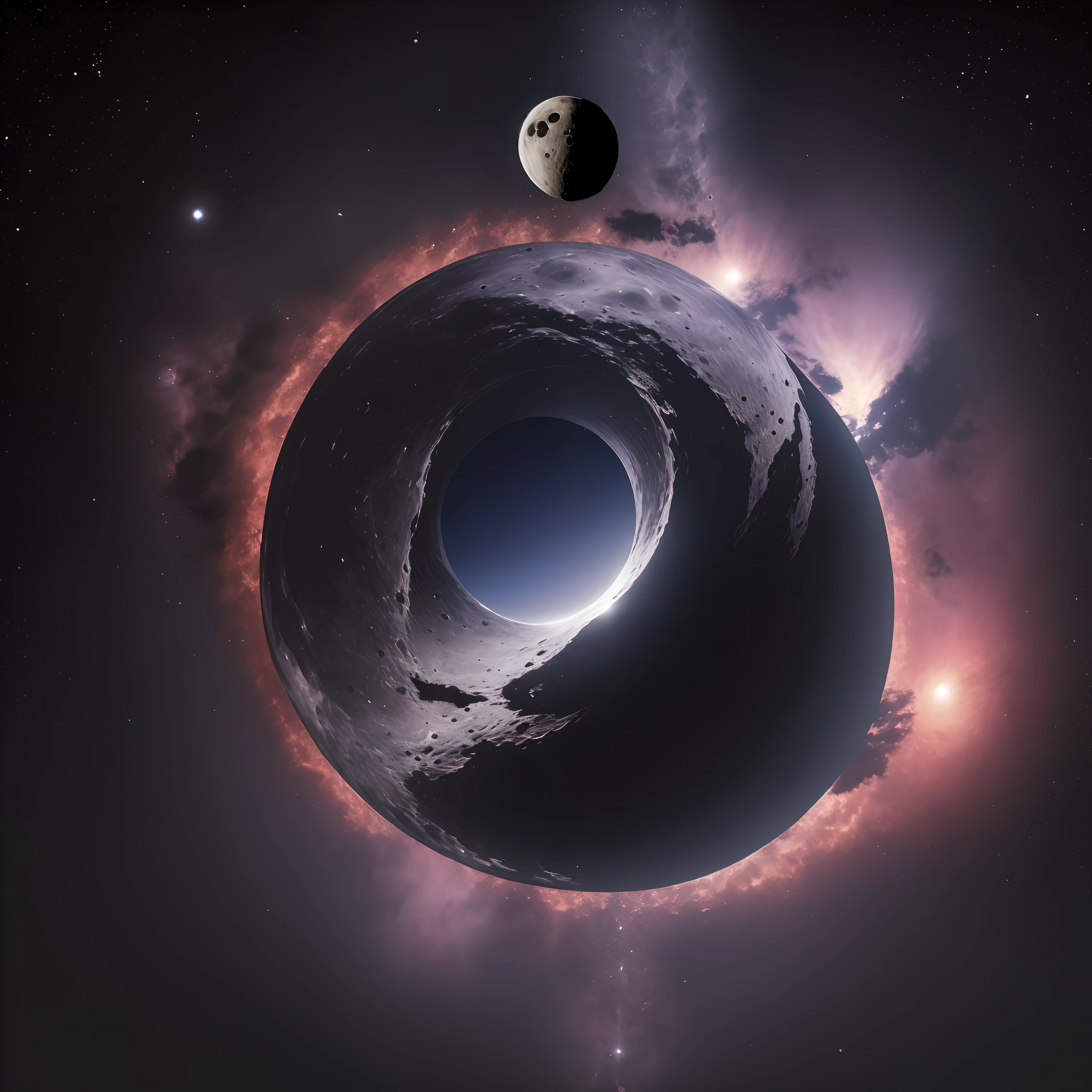 The black hole in place of the moon in the sky