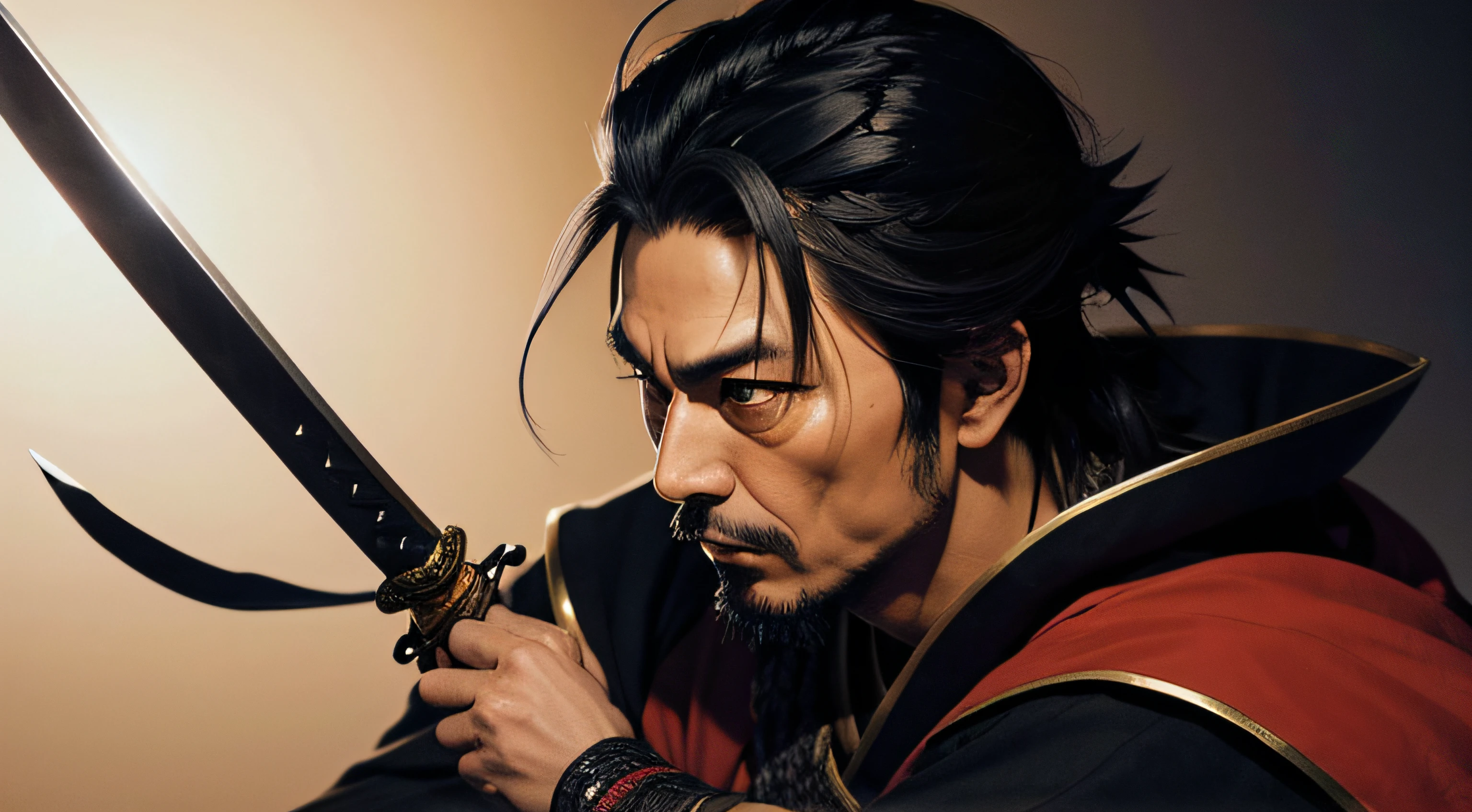 Miyamoto Musashi with his sword, night