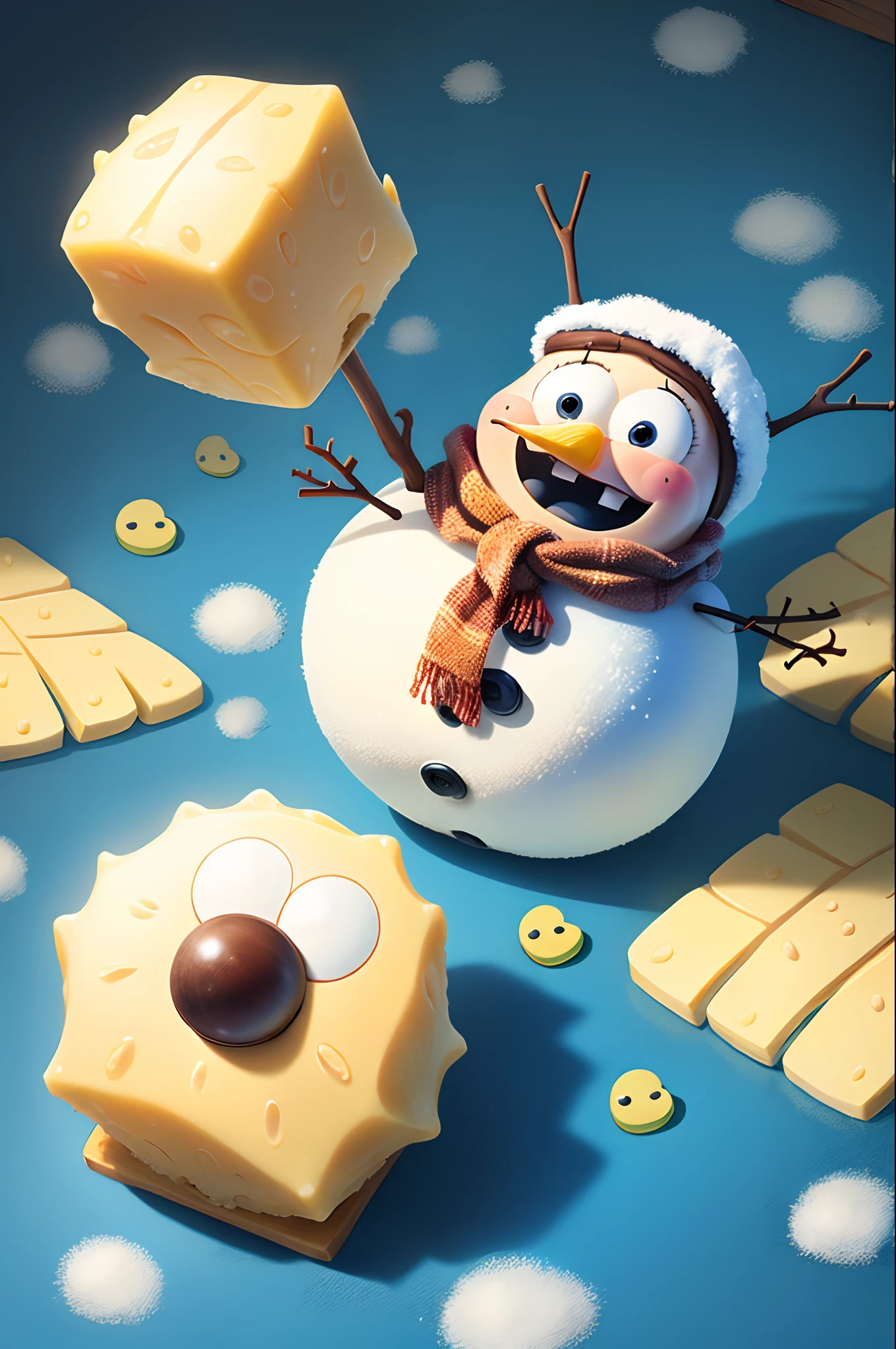 SpongeBob making snowman