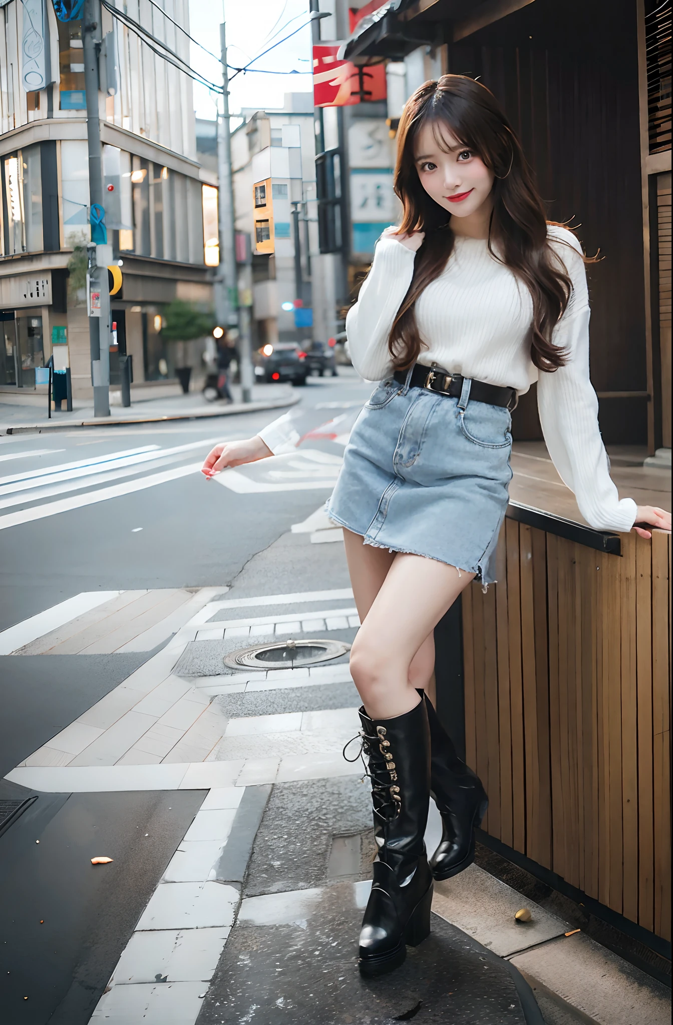 long boots, a miniskirt