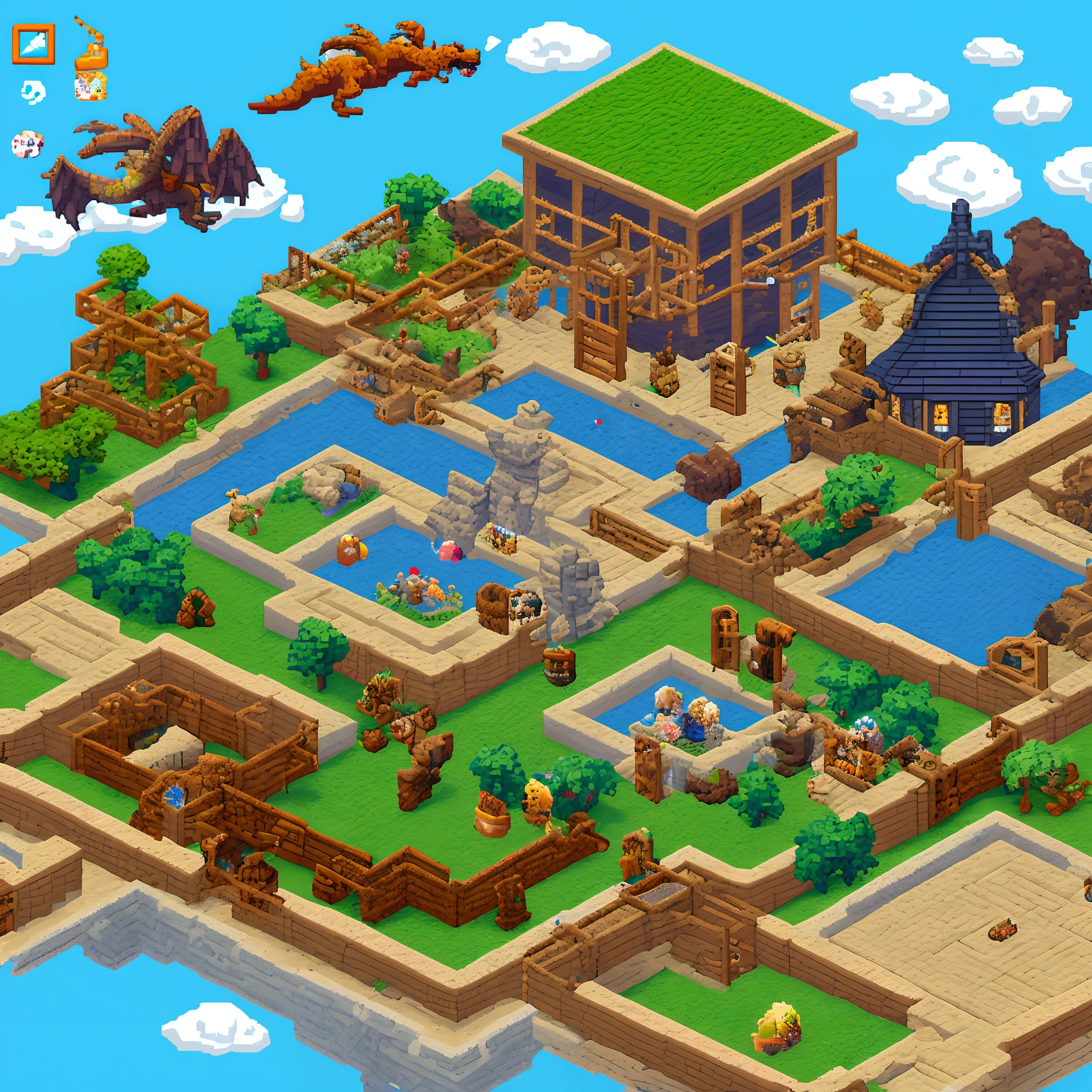 Pixel art three sided view ember Spectacle worker Dragon Quest style