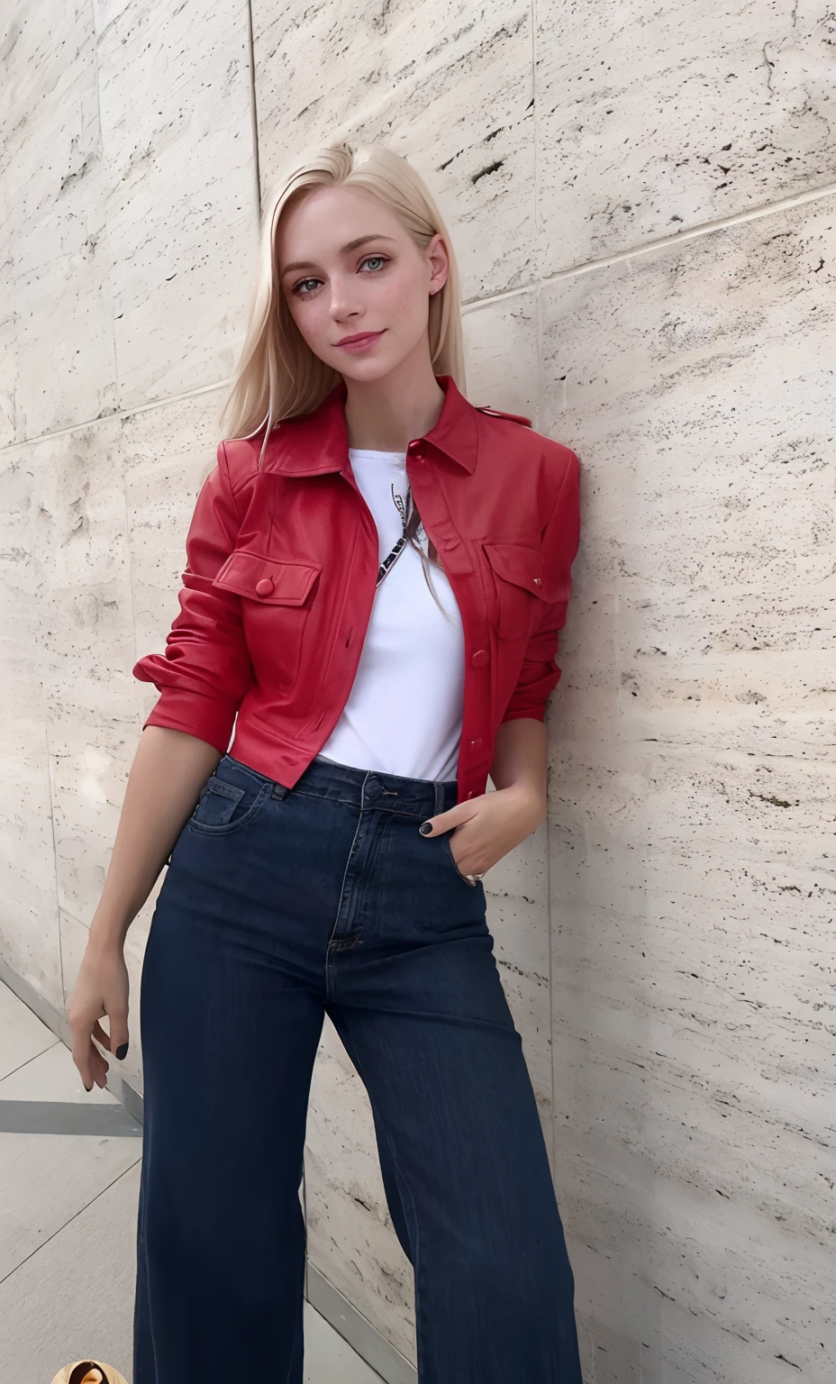Rosto de uma mulher, americana, 25 anos, pale skin and freckles, olhos cinzas, nariz delicado, soft and delicate lips, cabelo blondie cinza longo e ondulados, sorriso meigo