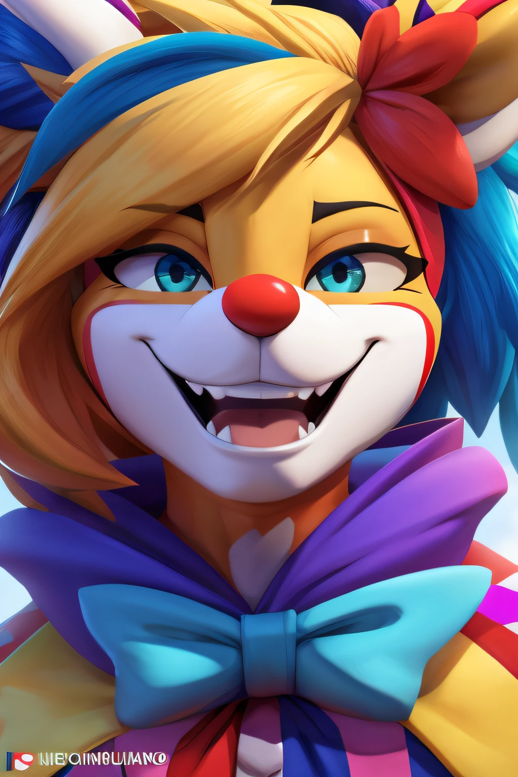 clownpiece, colorido, Dragoned, pele branca, sorrindo, ombro pra cima, enquadramento, melhor qualidade, 4k, 8k, alta resolução, ultra-detalhado