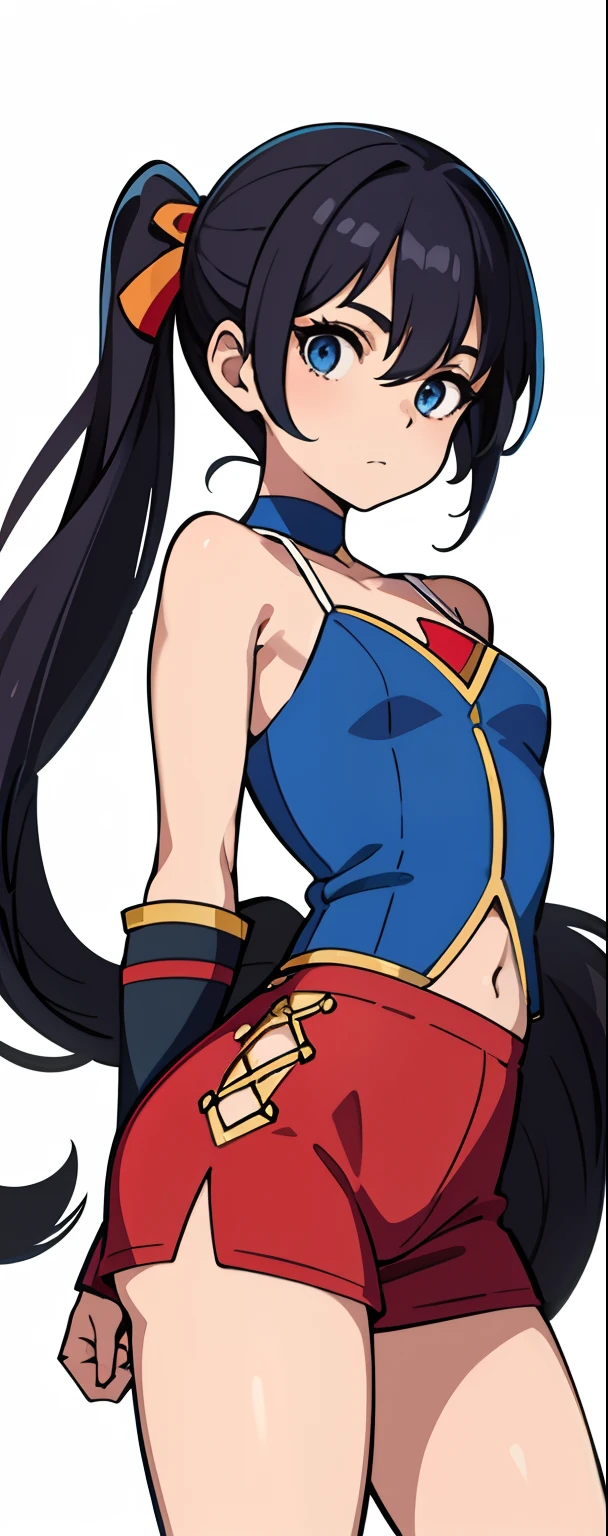 1girll, Solo, promo art, author:mika pikazo, Masterpiece, Bare shoulders, pony tails, view the viewer