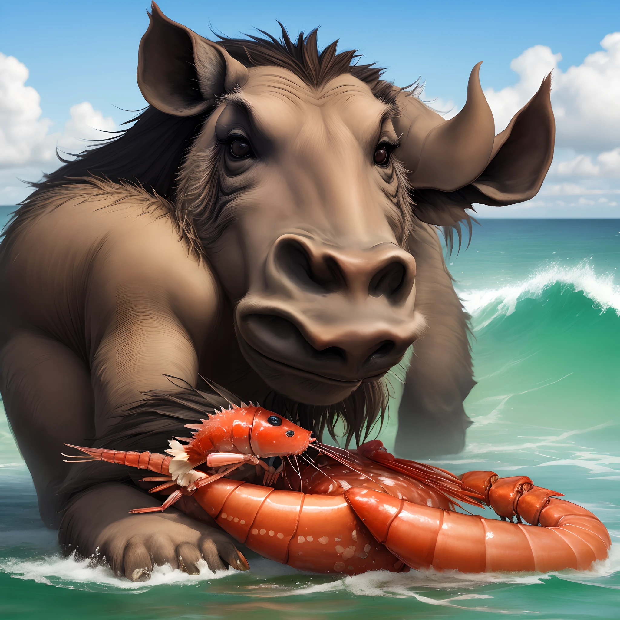 Warthog and sea shrimp  kissing