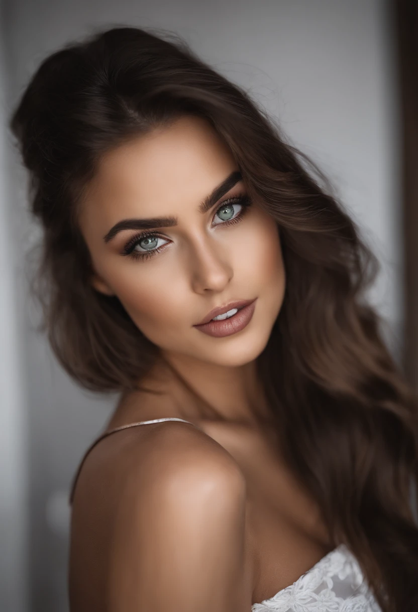 mulher arafada totalmente , sexy com olhos castanhos, ultra realista, meticulosamente detalhado, Retrato de Sophie Mudd, cabelos castanhos e olhos grandes, selfie de uma jovem, Em um clube Violet Myers, sem maquiagem, maquiagem natural, looking directly at the camera, cara com artgram, maquiagem sutil, foto impressionante de corpo inteiro, no clube, medium to large bust