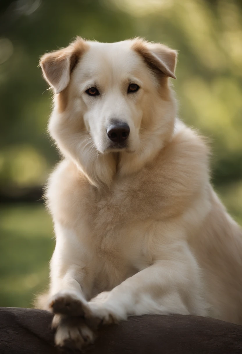 nuevo personaje masculino animal es un ser de aspecto amable y sereno. It is an anthropomorphic dog with a soft, beige coat. Tiene ojos grandes y expresivos, Warm brown, that convey wisdom and goodness. His face is adorned with a small white beard, que le da un aspecto venerable. Furthermore, He wears a long, loose-fitting robe, de color blanco, que le otorga un aire de santidad y pureza.