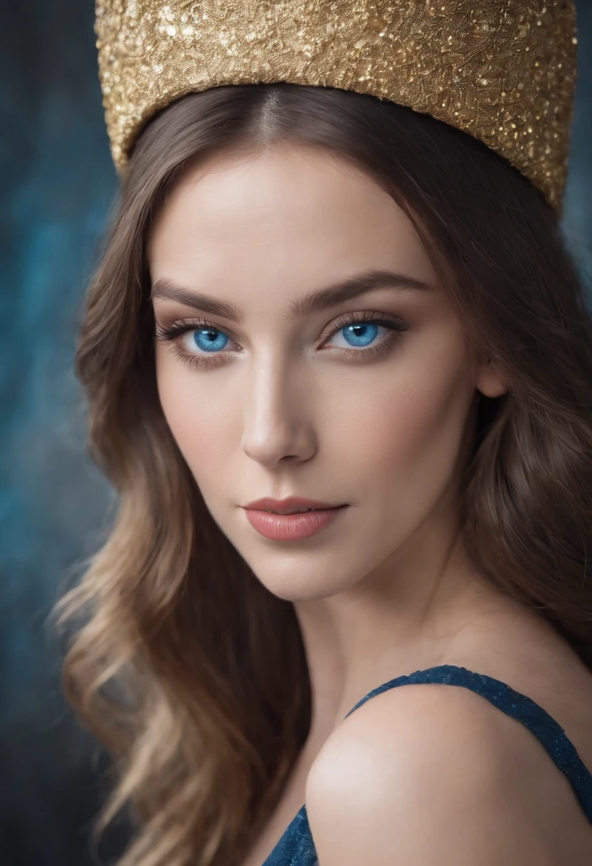 black lady with blue eyes with golden color hat gold sparkle on her face Full frame, photo, 4k, real photo, cinematic, fashion, photo, portrait photography