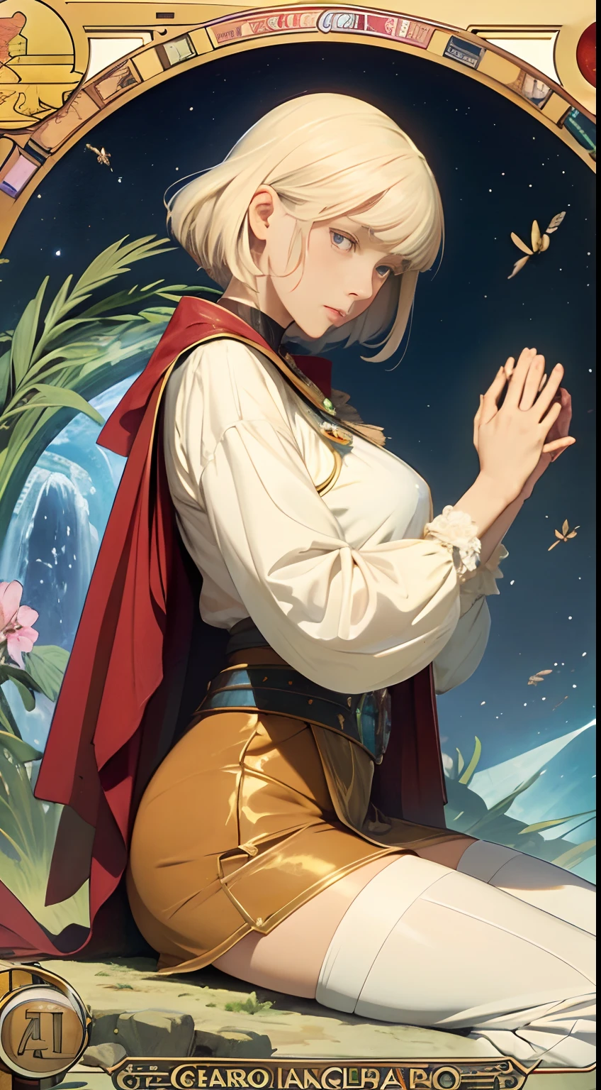 Jean Giraud, Margaret Tarrant, Alphonse mucha, Surreal, mysterious, bizarre, fantastical, fantasy, Sci-fi, Japanese anime, macroscopic, humans cannot escape from the past, morphology, development, metabolism, classification, aging, inheritance of information, miniskirt high school girl's sense of wonder, figs, bees, fish, stones forest, universe, detailed masterpiece depth of field cinematic lighting