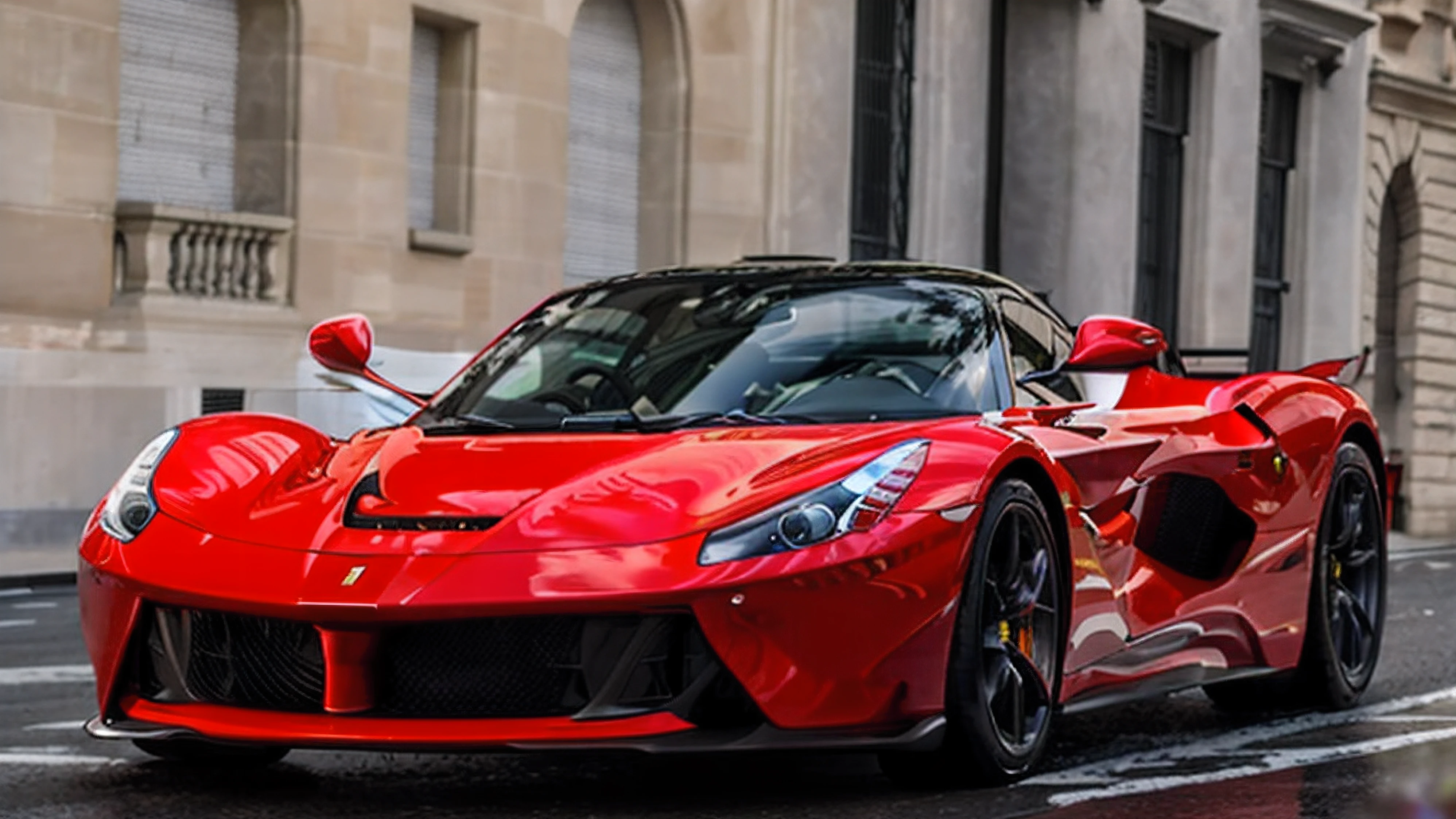 Red sports car parked on the side of the road, Supercar, F12, Voiture rouge, Super voiture, voiture de sport, incroyable, Voiture de sport, Rouge vif, Very intense, f 3 2, F32, Ferrari, voiture de sport, Vibrant et puissant, Masterpiece of Extreme Quality, Majestic Masterpiece, Expensive Masterpiece, Regard intense, F50