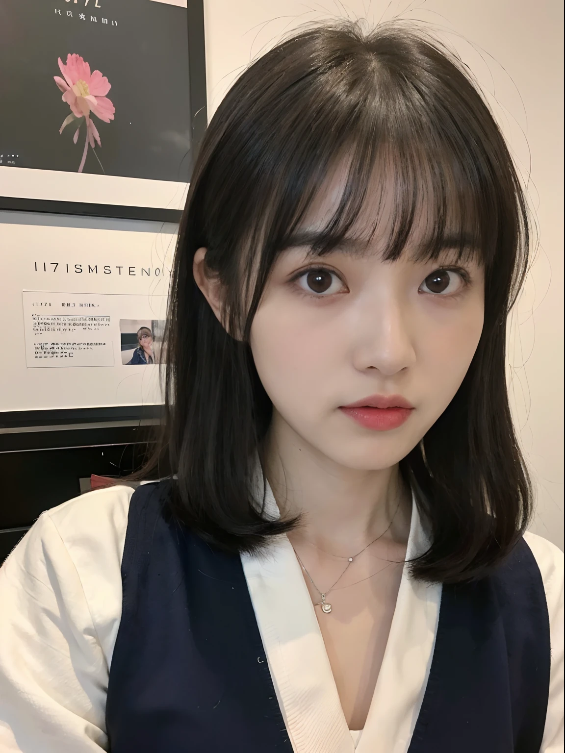 (8K、Raw photography、top-quality、masuter piece:1.2)、ultra-detailliert、ultra res、(realisitic、rialistic photo:1.37), (Japan girls at 17 years old, Round face, Bangs:1.3), (japanaese girl:1.2), (early teen:1), (Smile:0.5),校服
