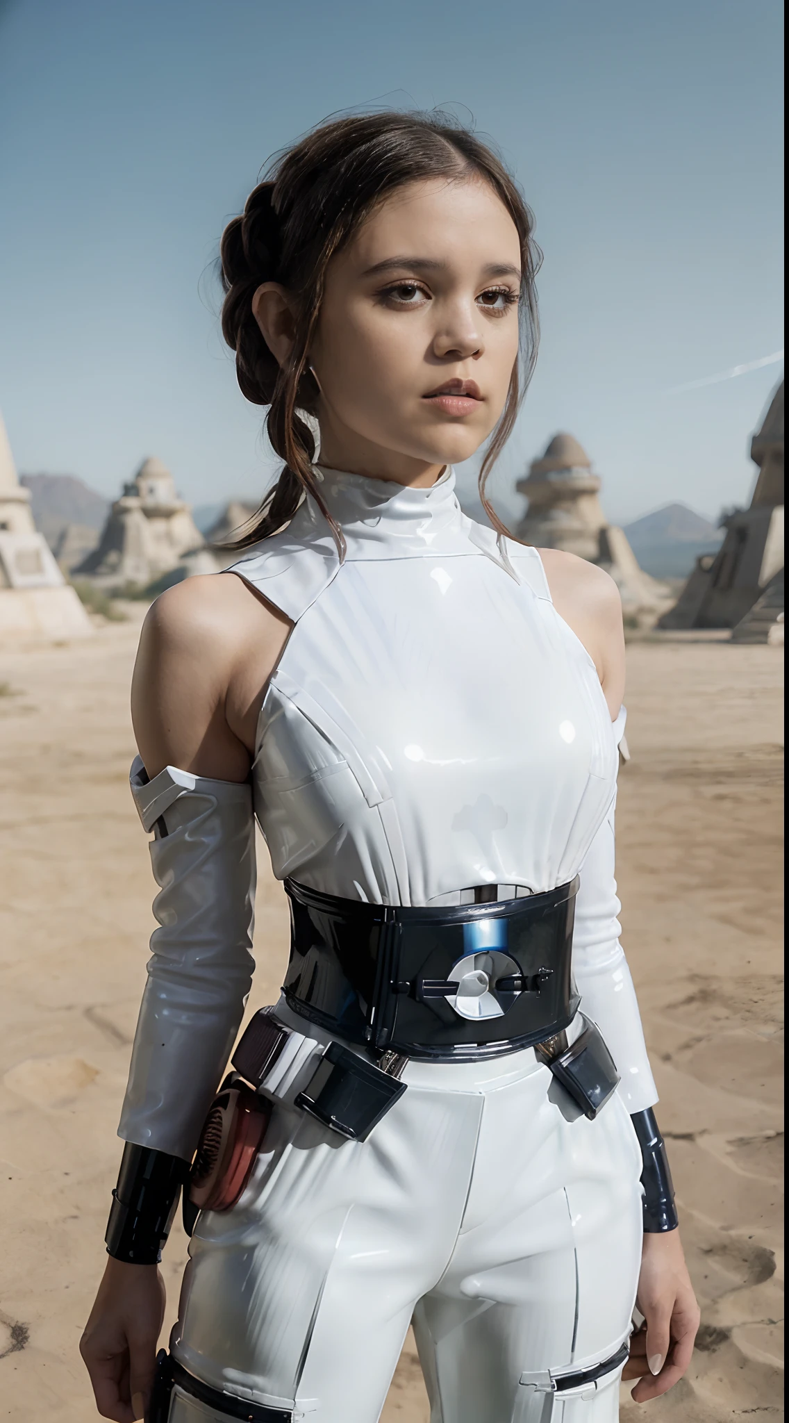 Foto de jortega, ((Vestida con el disfraz de guerra de las galaxias princesa leia:1.4)), solamente, (ojos azules:1.4), pechos grandes, front facing camera, Pasillo exterior abierto con paredes , Ambiente acogedor, Cineasta, photo session,UHD, 8k, 1080p.motor irreal:1.4,UHD,La mejor calidad:1.4, fotorrealista:1.4, textura de la piel:1.4, obra maestra:1.8,obra-prima, mejor calidad,(minifalda orange:1.4),（Beautiful and detailed eye description）,(Superchica:.14),((nave imperial starwars:1.4)),(manos:1.4),(8k,1080p,textura realista de la piel,realista,obra maestra,(Red Lingeri:1.4),La mejor calidad,high resolusion,HDR:1.5),((guerra de las galaxias:1.4)), (White dress with latex trousers:1.4), Fondo azul cinematic:1.4,[objeto Objeto], (detailed face features:1.3),(CyberpunkAI:1.4 )