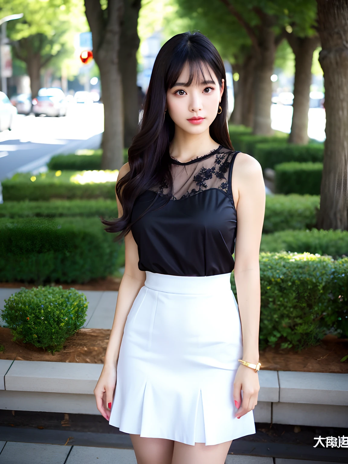 (masutepiece:1.3), (8K, Photorealistic, Raw photo, Best Quality: 1.4), Japanese, (1girl in), Beautiful face, (Realistic face), (Black hair), Beautiful hairstyle, Realistic eyes, Beautiful detailed eyes, (Realistic skin), Beautiful skin, Attractive, 超A high resolution, A hyper-realistic, Highly detailed, Golden ratio,   top-quality、(Photorealsitic:1.2)、1girl in、独奏、top-quality、超A high resolution、(Photorealsitic:1.4)、1girl in、独奏、Full lips、Sultry gaze、校服、 Sexy students have a confident and attractive attitude、a person々May show a sense of confidence and charisma that draws to them。She has a toned and well-fitting physique、Carries itself with composure and grace。Her outfit and style are fashionable and classy、Class and elegance、very_long_hair、full bodyesbian、medium chest、long_legs、pleatedskirt(panthyhose:0.8)While maintaining、Highlighting the best features。