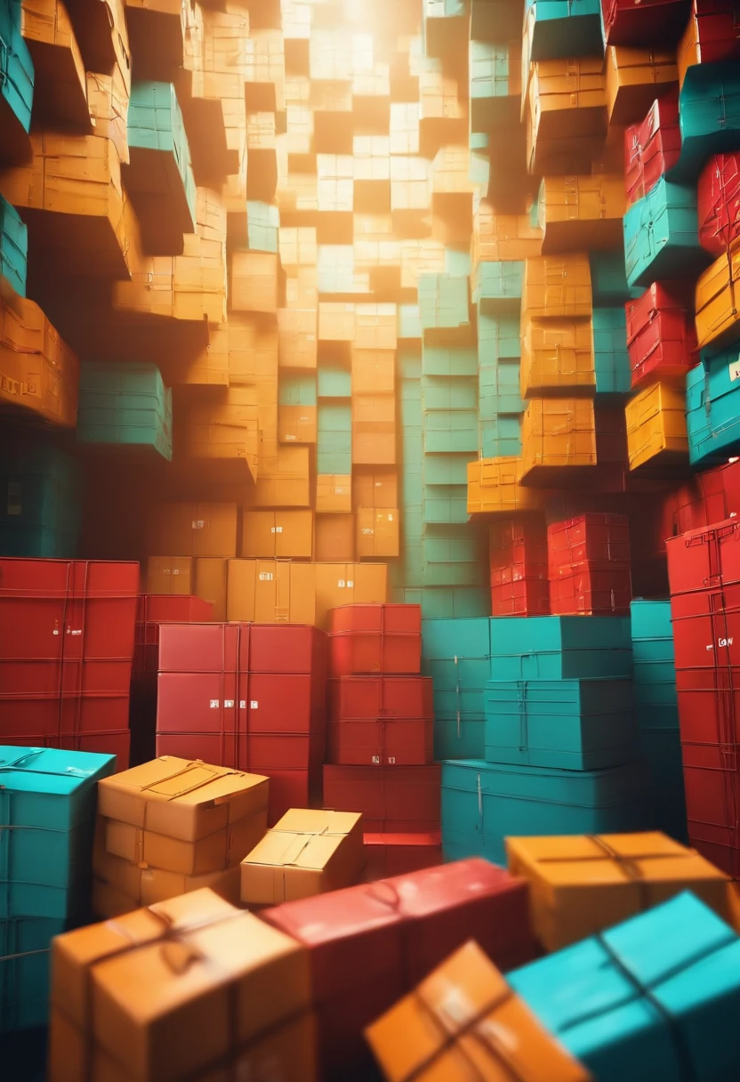 Abstract background with numbers and $ warehouse with boxes realistic ar 9:16