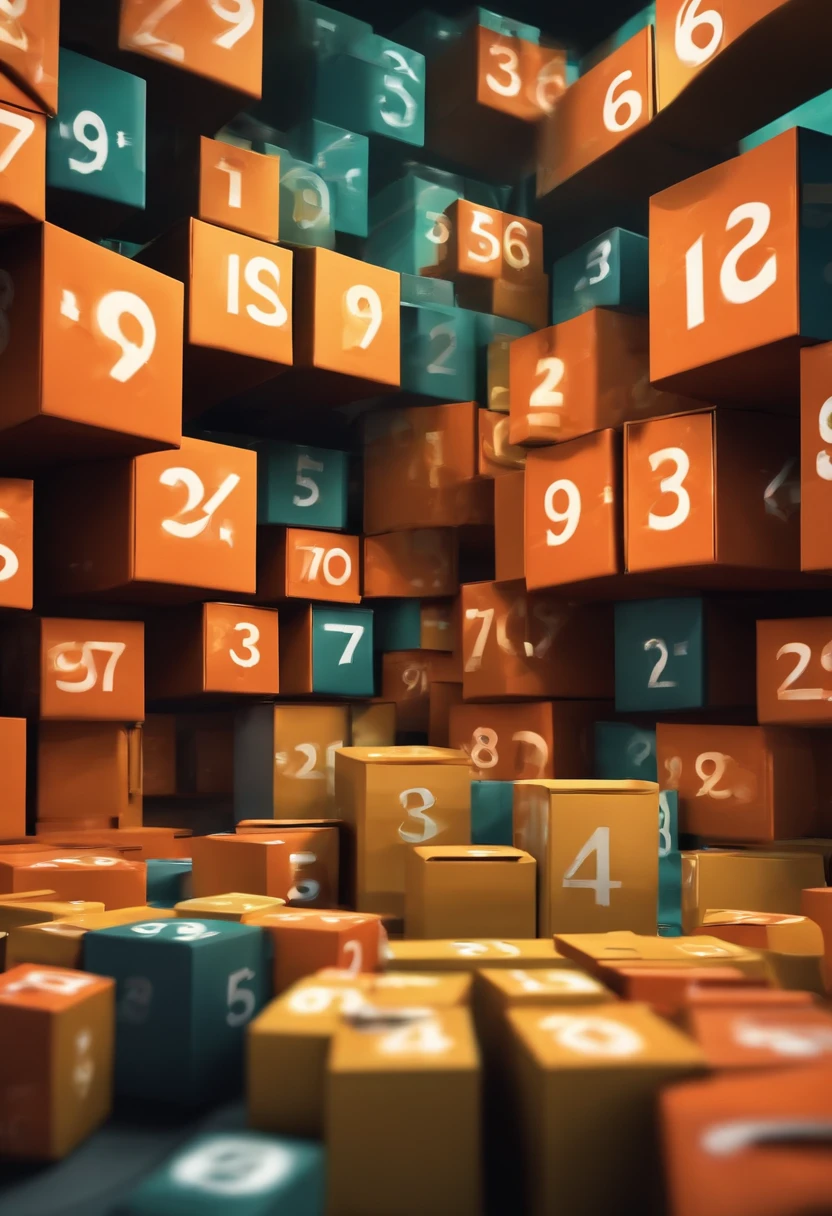 Abstract background with numbers and $ warehouse with boxes realistic ar 9:16