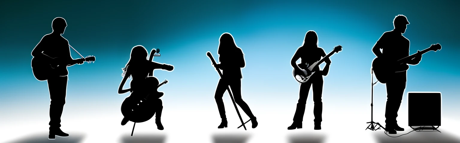 silhouette of a group of people playing music with instruments, siluettes, 3 band lineup, silhouettes, outlined silhouettes, unique silhouettes, musicians, band, silhouette!!!, silhoutte, sticker of a rock band, band playing instruments, silhouette, human silhouettes, vectorised, silhouetted, rock music, siluette, detailed silhouette
