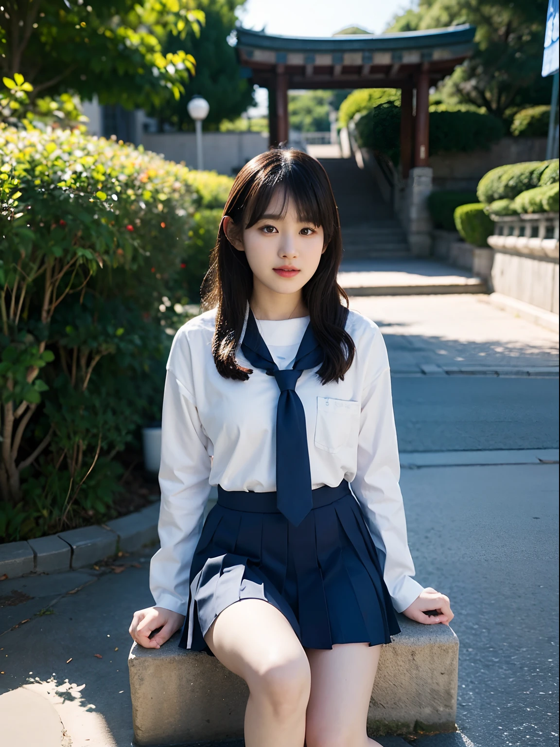 a park, Korean Girl, jaeyeon nam, captured on canon eos r 6, Sailor Uniform, Cute Schoolgirl, a hyperrealistic schoolgirl, taken with canon 5d mk4, a hyperrealistic schoolgirl, girl wearing school uniform, wearing japanese school uniform, sakimichan, young 17 years old
