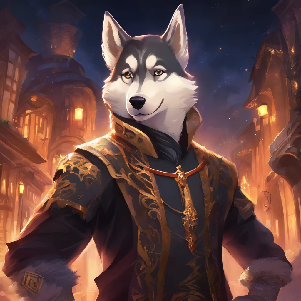top-quality,best qualityer,rzminjourney,vectorial art,High quality illustrationtiz,tmasterpiece)(komono,furry anthro),round form,Bust,the street,(Boy black humanoid husky:1.2), smiling warmly,Super detailed illustration,solo person,Dark night,Dark streets