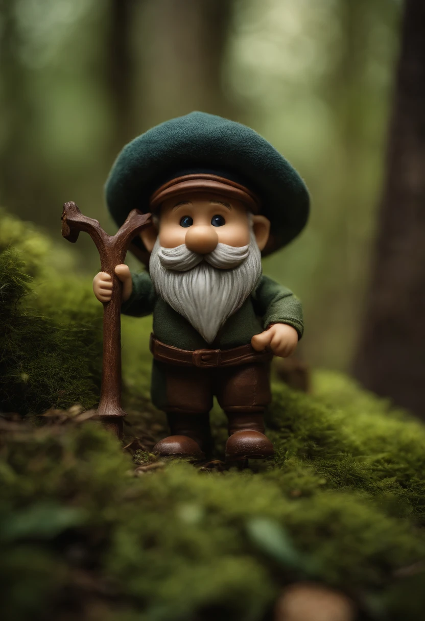 gnomo com relogio na ponta do gorro em uma floresta encantada