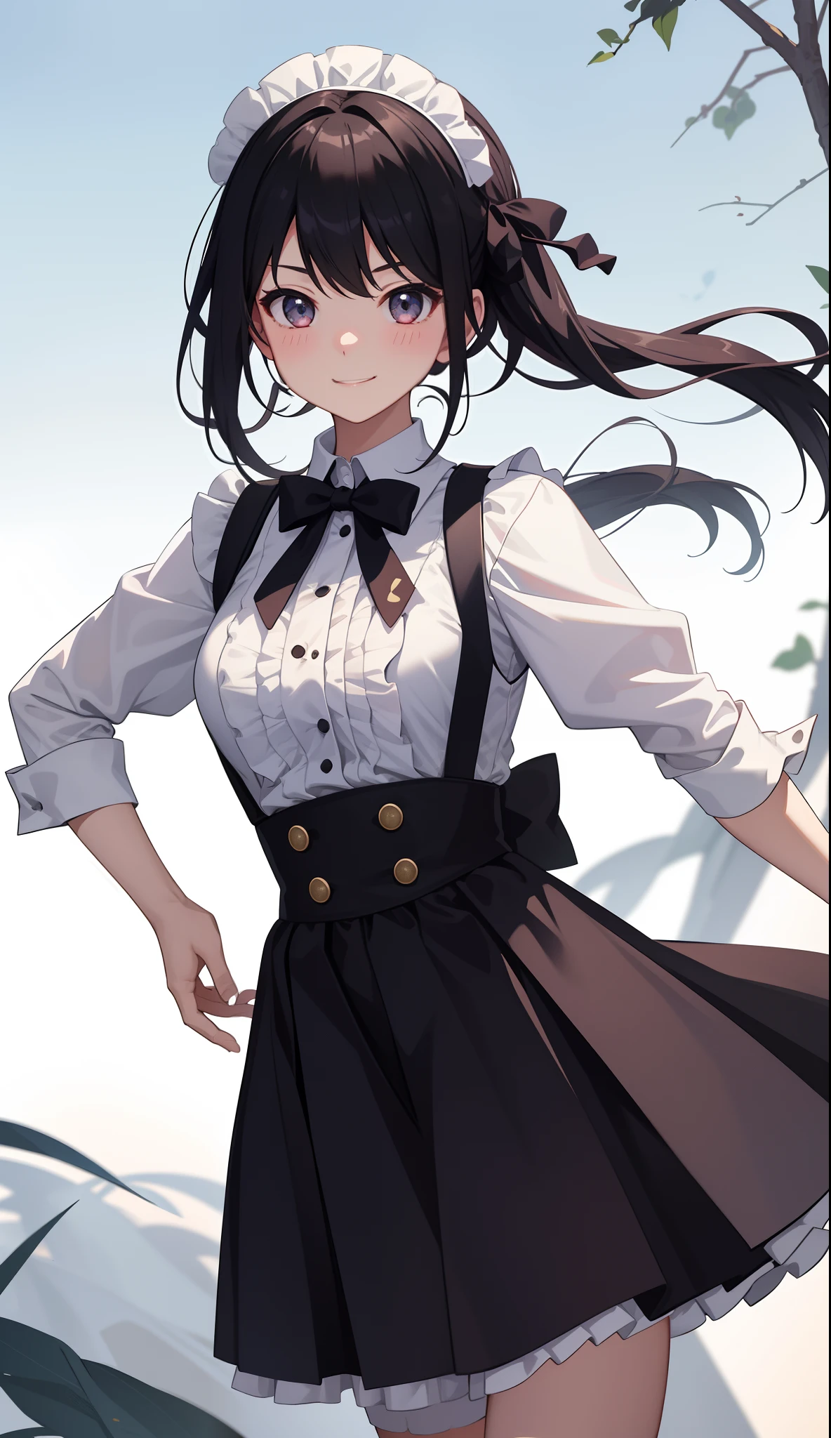Anime girl in a short skirt and a white shirt with a bow tie - SeaArt AI