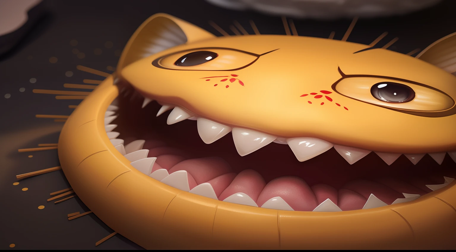 Pastel amarillo de cabeza de gato con dientes y dientes encima de una mesa, criatura de dibujos animados, Adorable pintura digital, Personaje de primer plano, Tendencias en CGsociety, Wojtek FUS, CGsociety 9, Tendencias en polycount, CGSociety ), Lindo arte digital detallado, Retrato de un lindo monstruo, Artista CG, diente wu : : Megascans Quixel