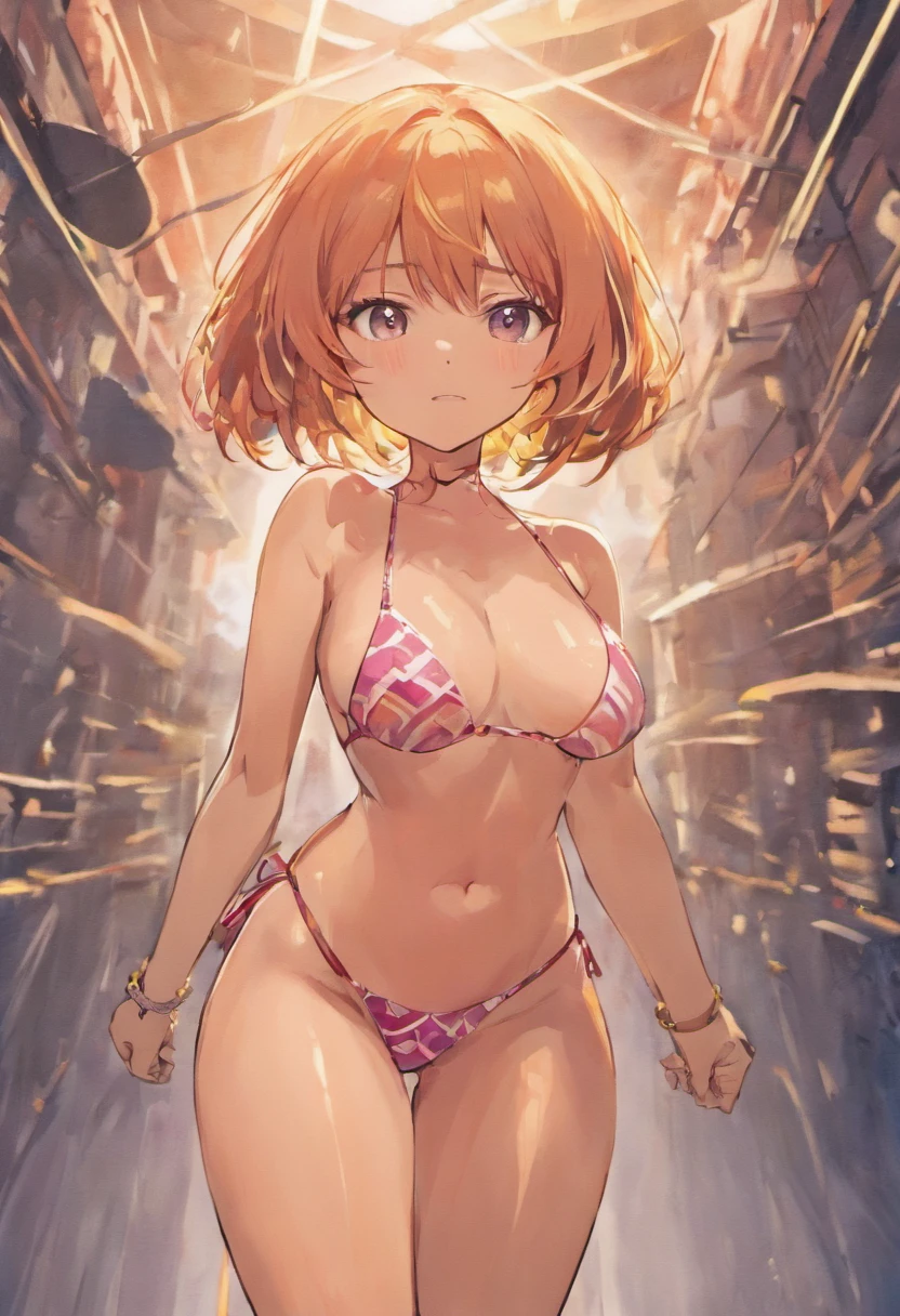 A young fit girl with a thing and a bikini, big ass, big breasts