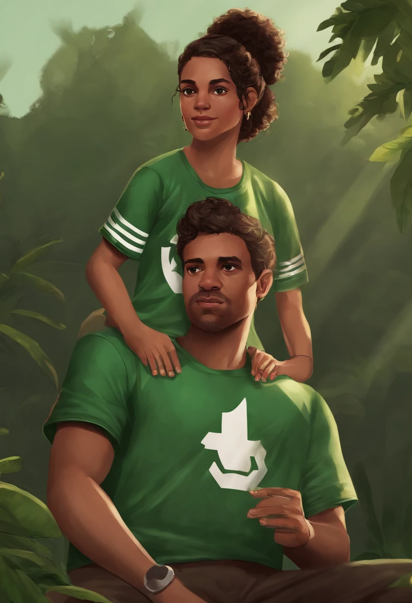 Create a realistic visual representation of the fictional character Ellie from the PlayStation game 'The Last Of Us', mantendo o mesmo visual fiel ao jogo. A personagem deve estar vestindo uma camisa verde escura de time de futebol da marca Puma. The shirt must have the Puma distinctive symbol. Ademais, no peito da camisa, substituiu o escudo original por uma letra 'P', simulando o escudo do time de futebol Palmeiras. The image should be rendered with graphics similar to those of the video game, preserving the iconic details and style of the character Ellie.