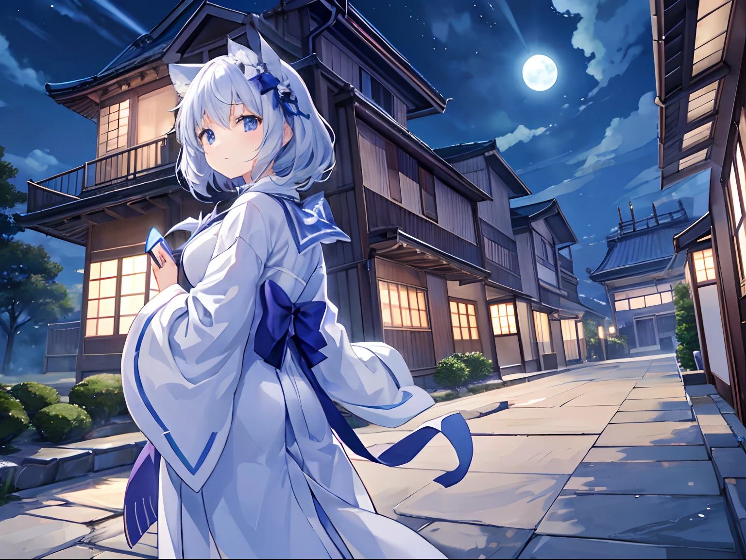 rays of moonlight、animesque、natta、The exterior of the house、Japan Housing、Beautiful sky、detaileds、Beautiful、Background、