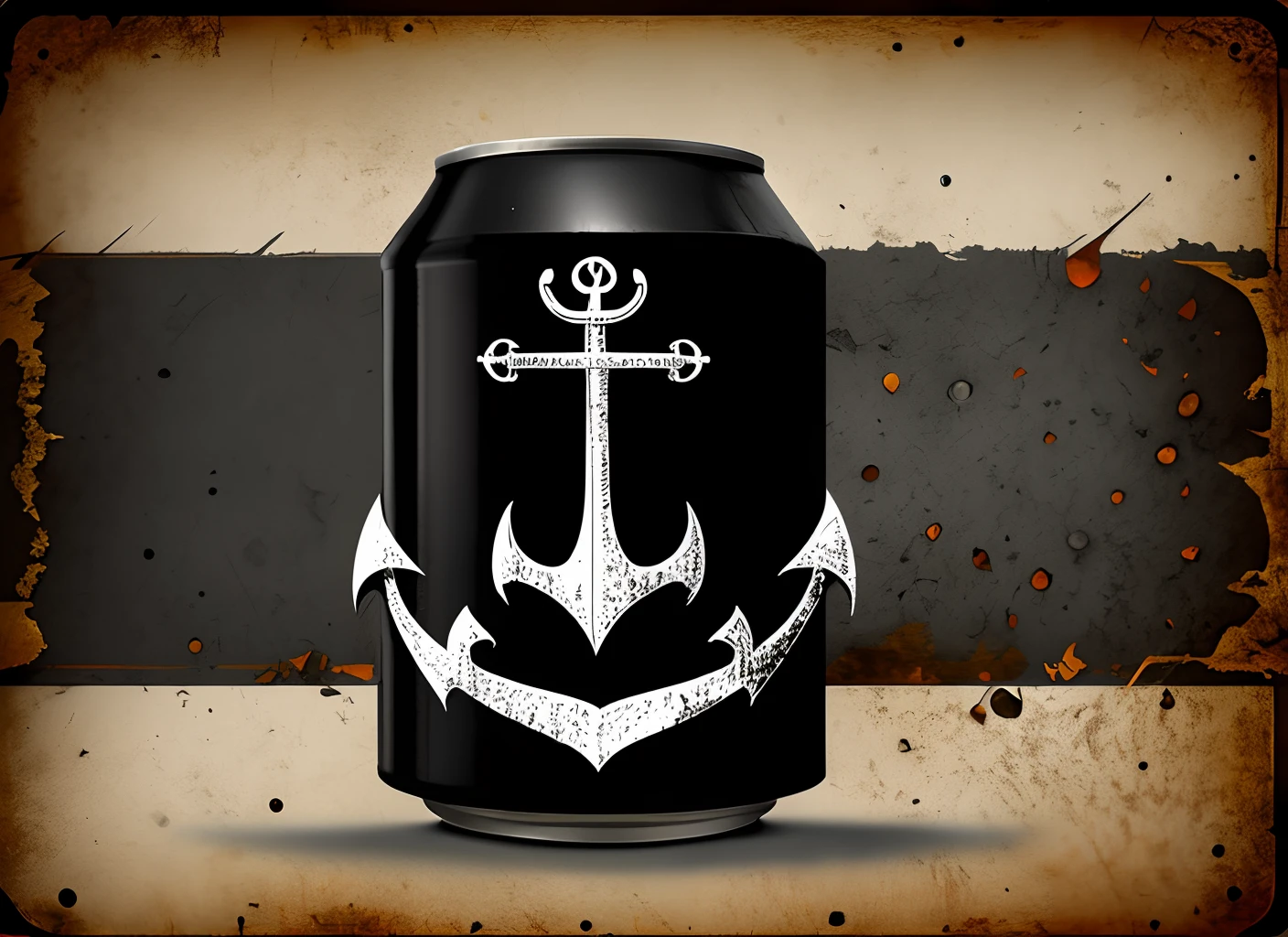 Black anchor, beer can, logo, rustic, prohibition era, realistic, black and grey, dark, gothic, black, lightning, Anchor, modern,
